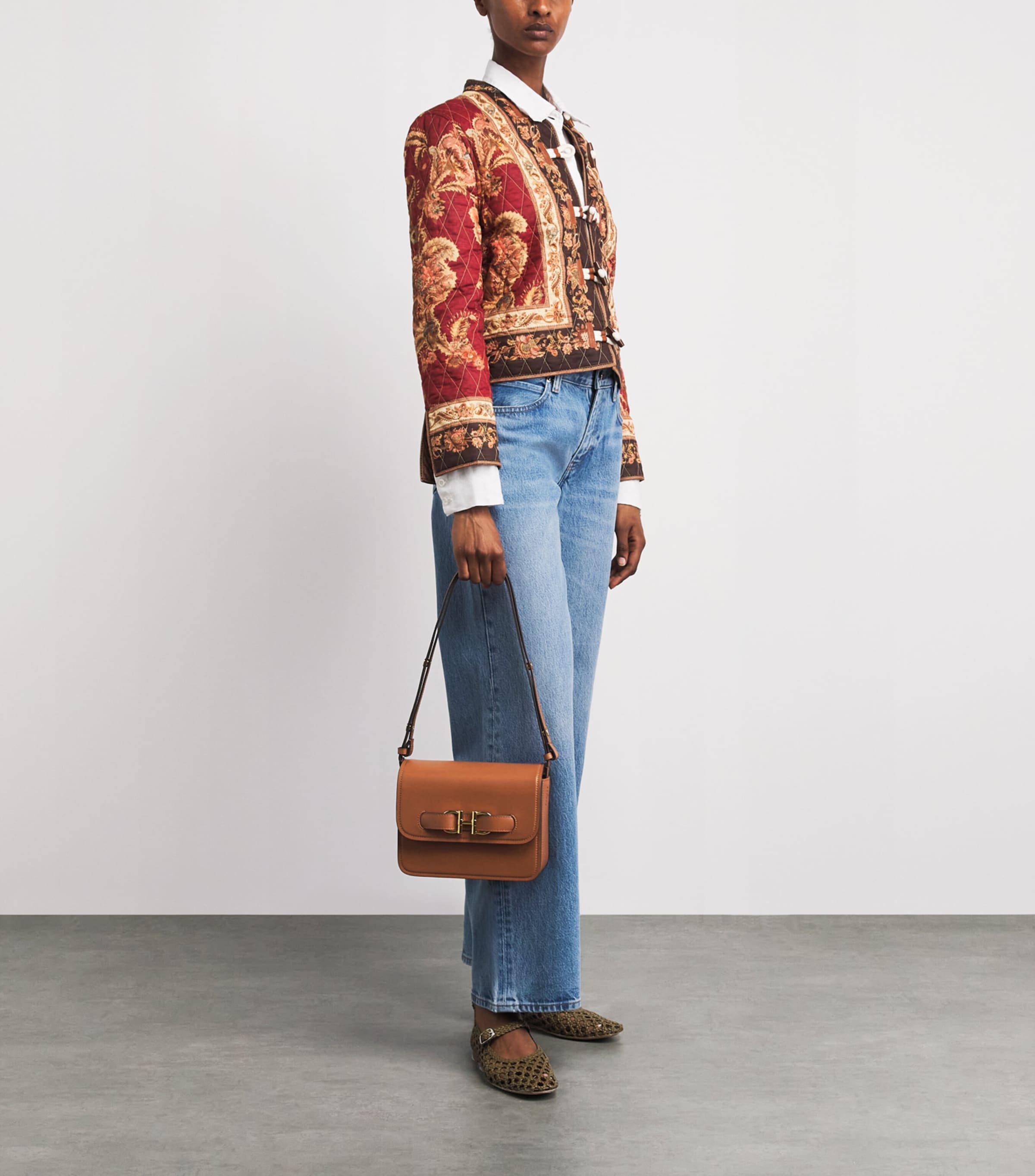 Harrods Leather Snaffle Cross-Body Bag Tan Image 2