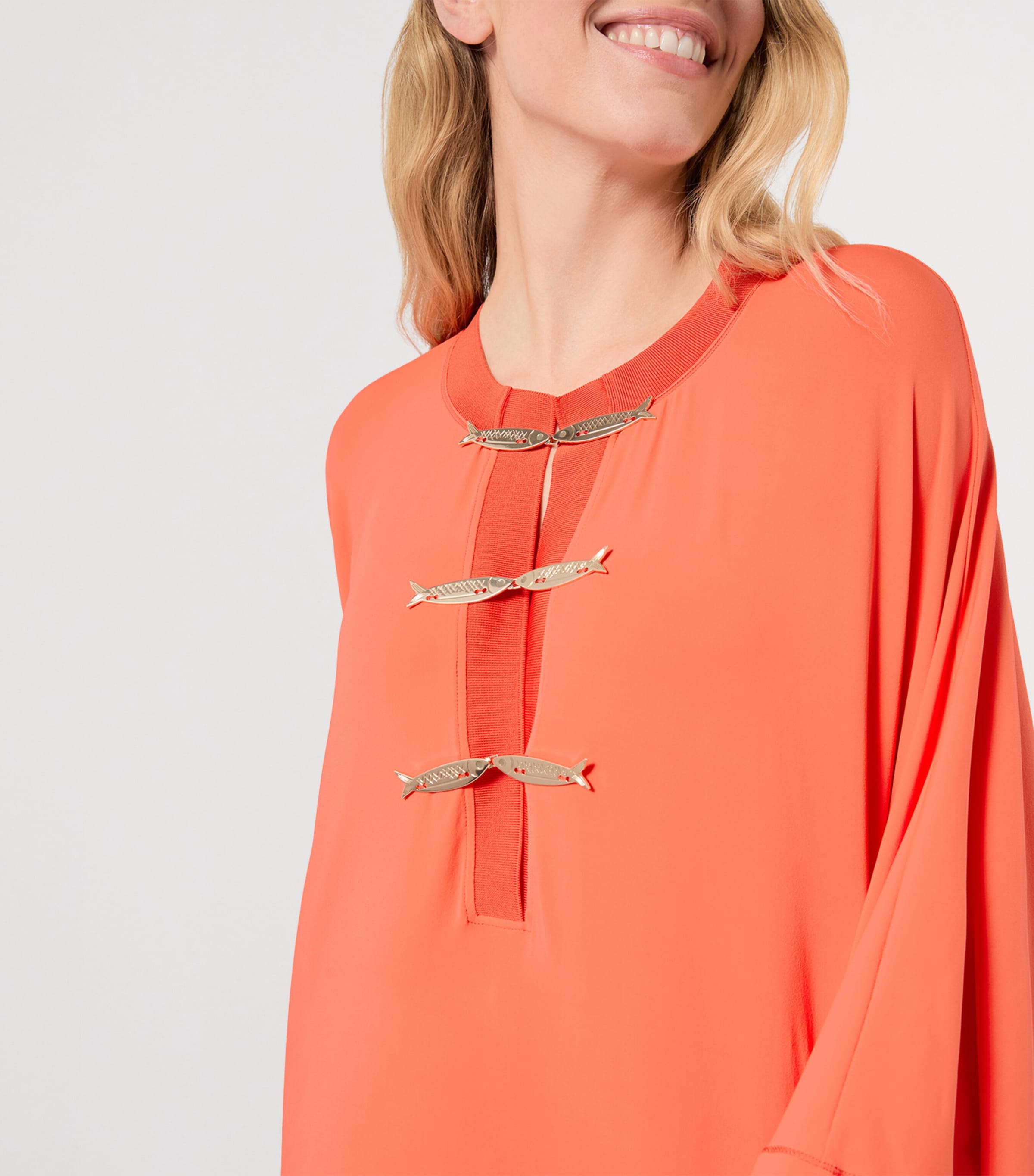 Marina Rinaldi Womens Jersey Fish-Detail Maxi Dress Coral Image 5