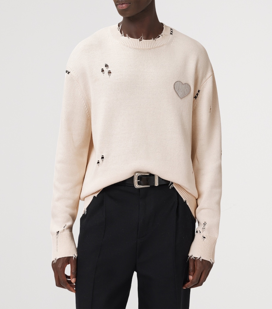 Cotton Theo Distressed Sweatshirt ECRU WHITE Image 5