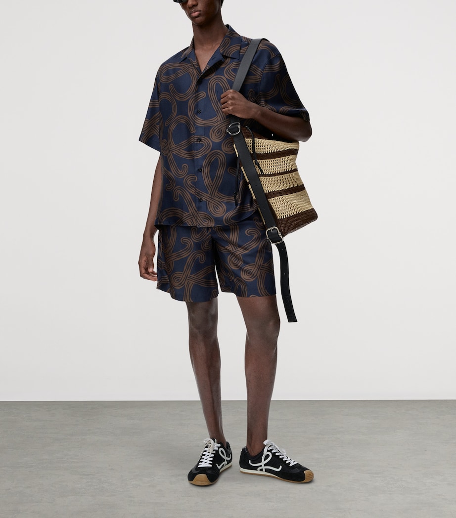 LOEWE Mens x Paula’s Ibiza Silk Anagram Shorts Navy/brown Image 2