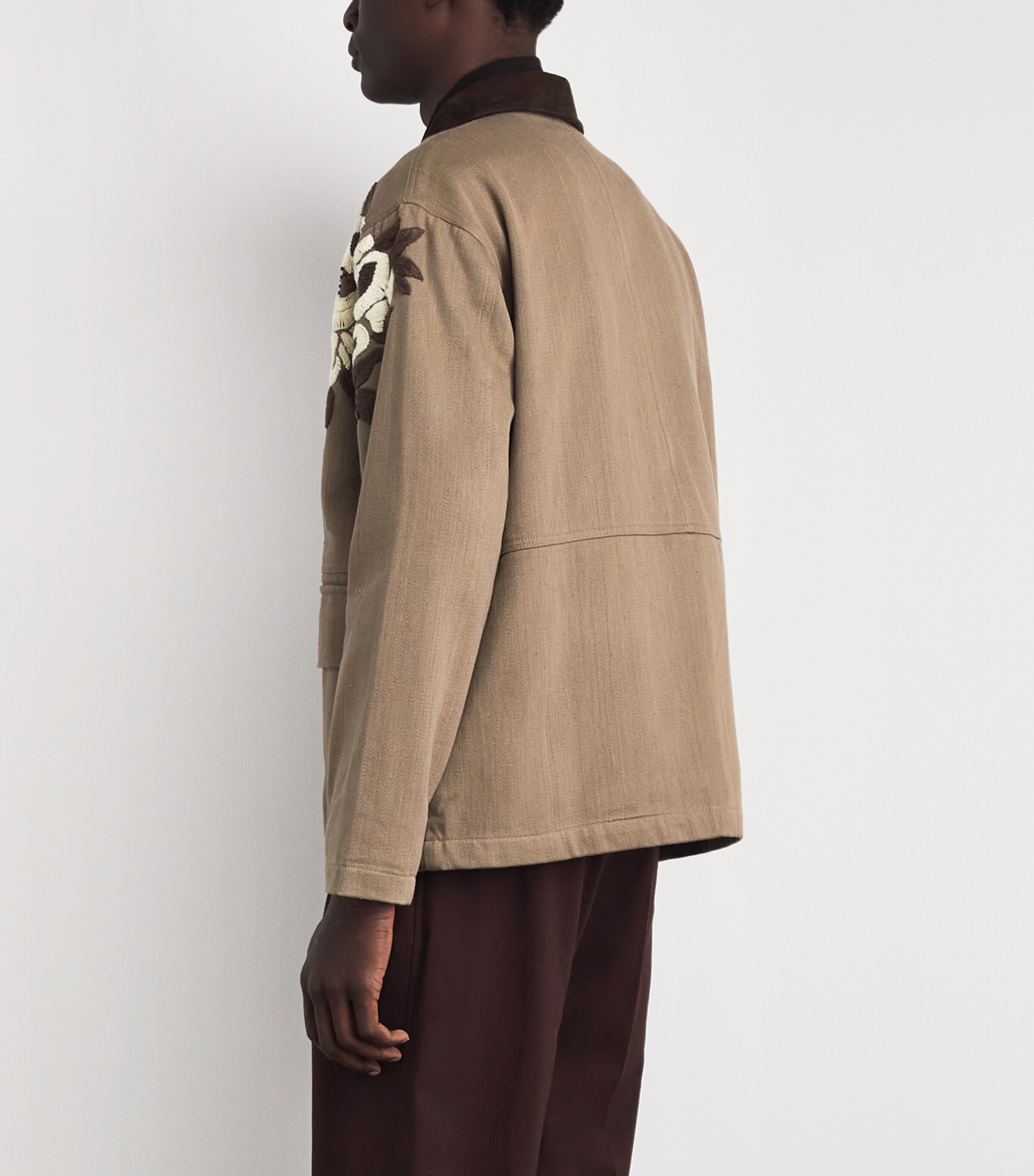 Kartik Research Mens Cotton-Suede Embroidered Jacket Beige/ Ecru/ Brown Image 5