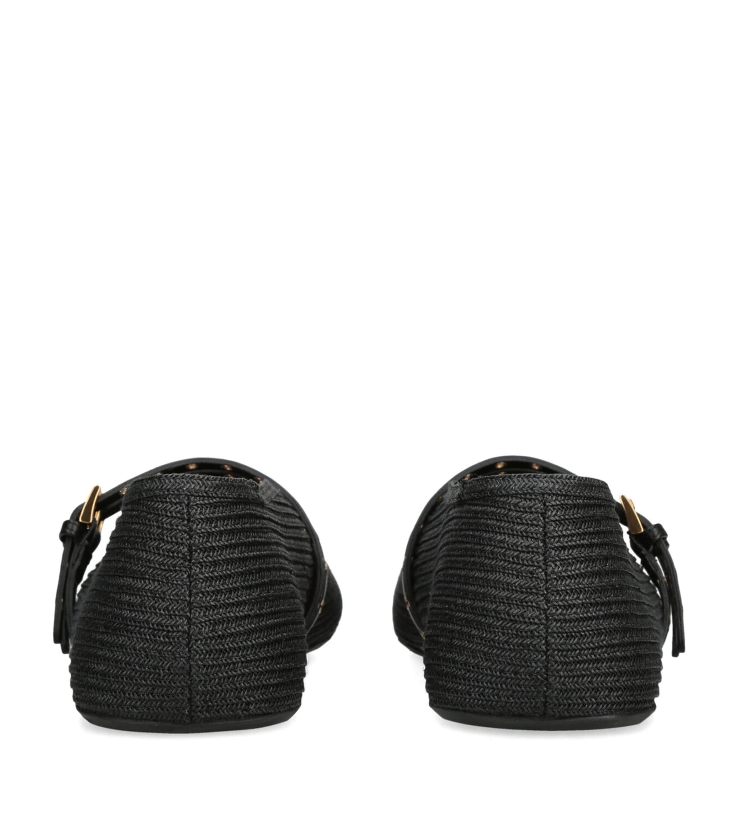 Raffia and Leather Ballet Flats BLACK Image 2