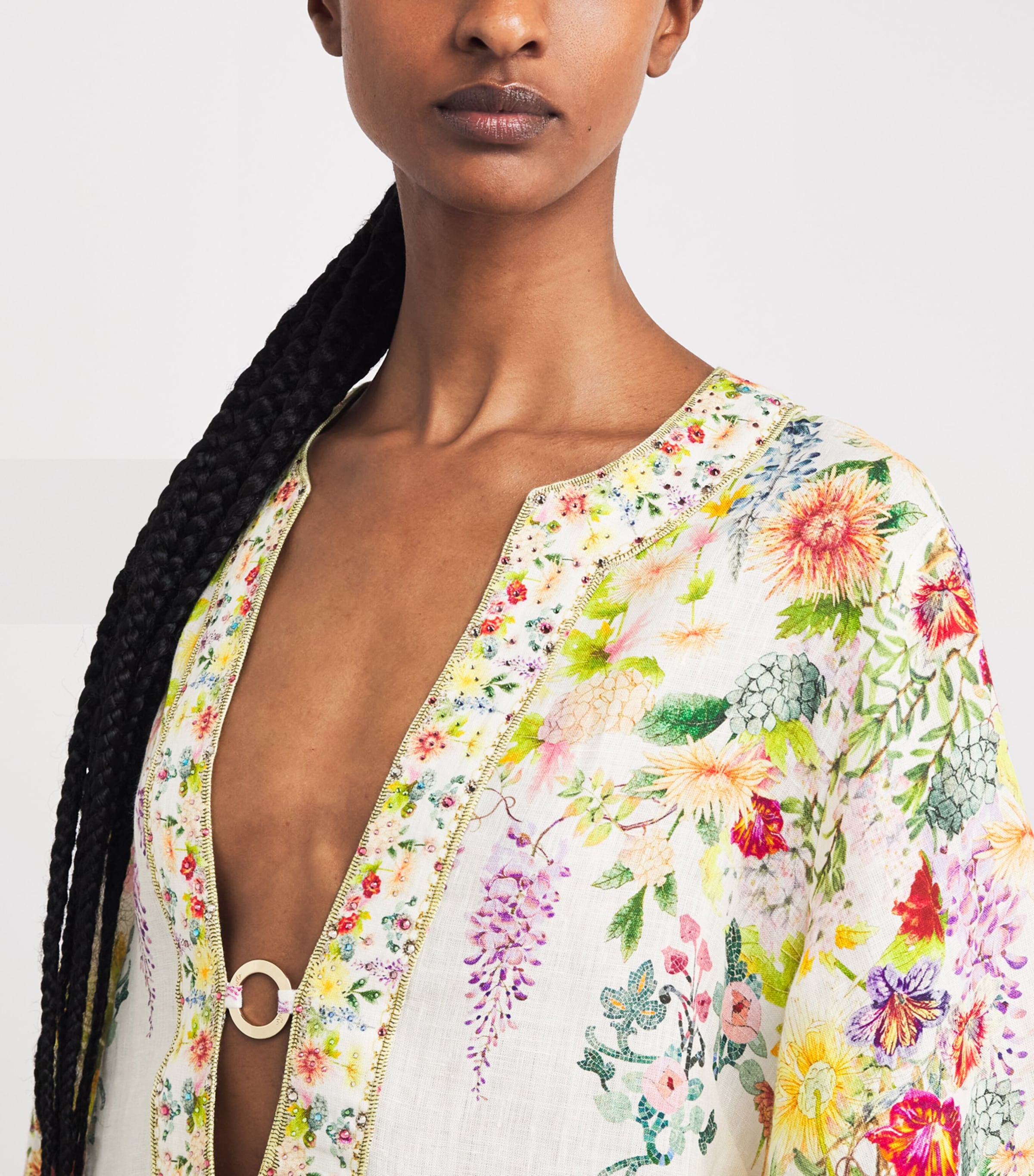 Camilla Womens Linen Floral Midi Kaftan Dress Callcata Image 3