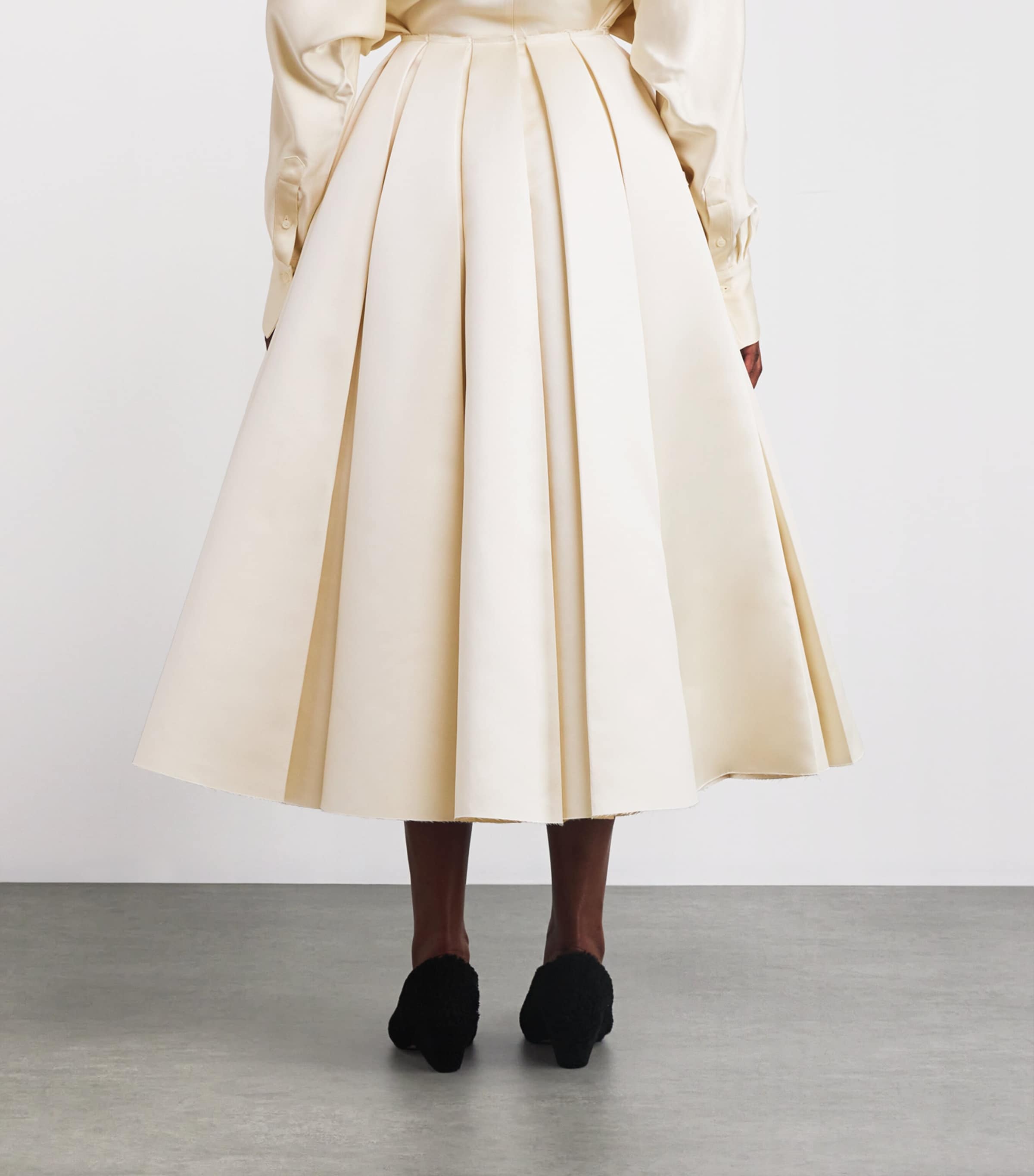Satin Pleated Midi Skirt IVORY Image 4
