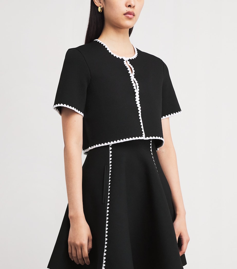 Cropped Contrast-Dot Cardigan BLACK Image 3