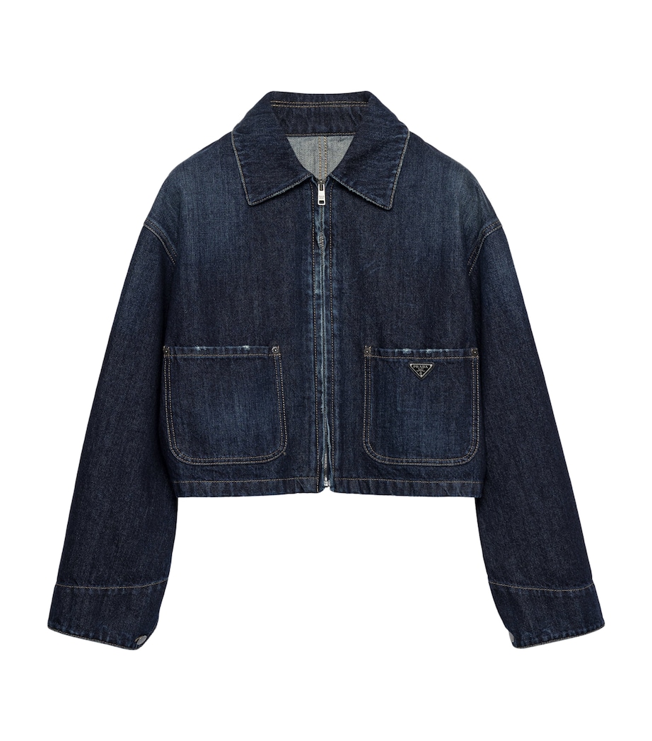 Prada Womens Cropped Denim Jacket Blue Image 1
