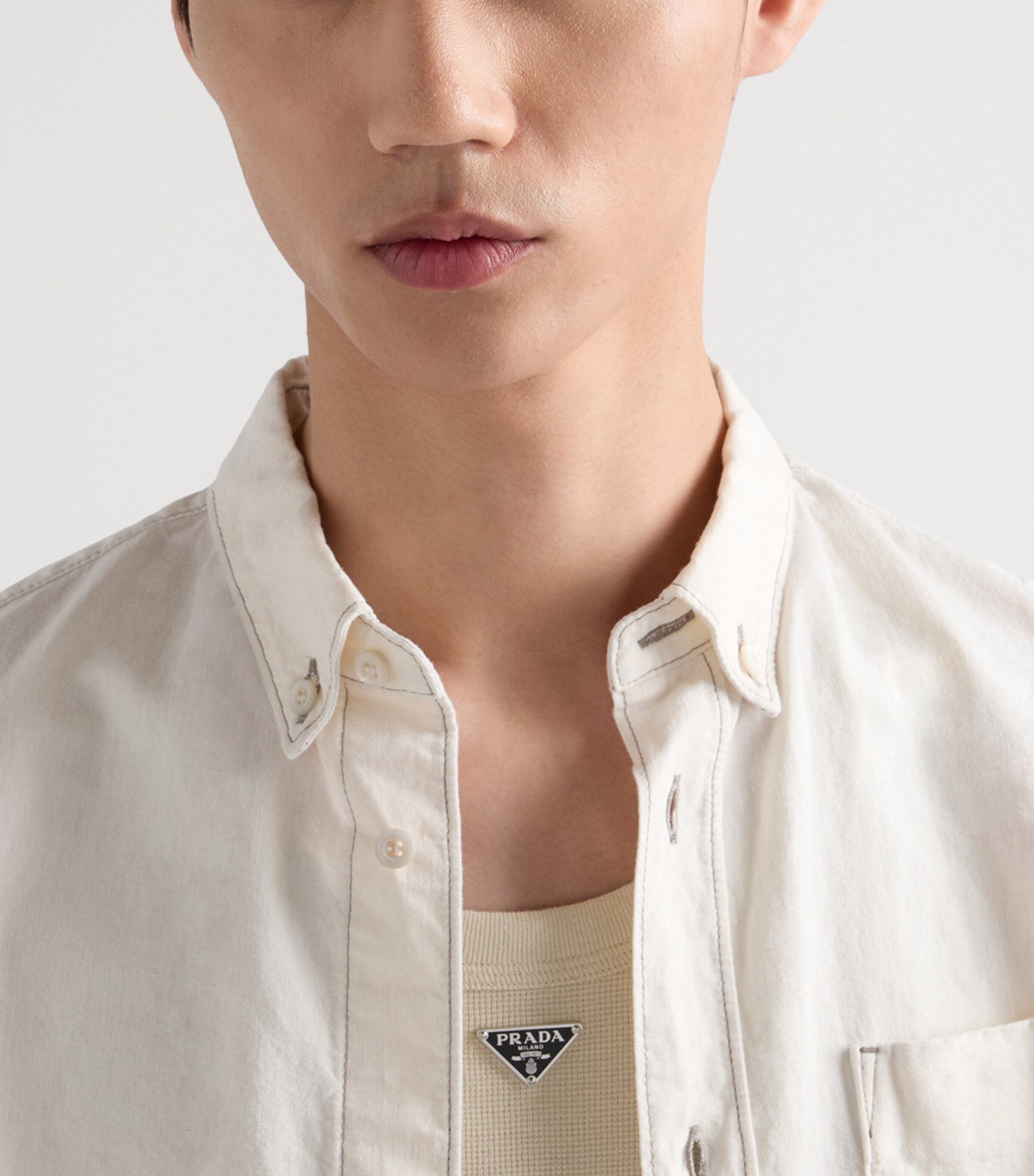 Prada Mens Cotton Triangle Tank Top Neutral Image 5