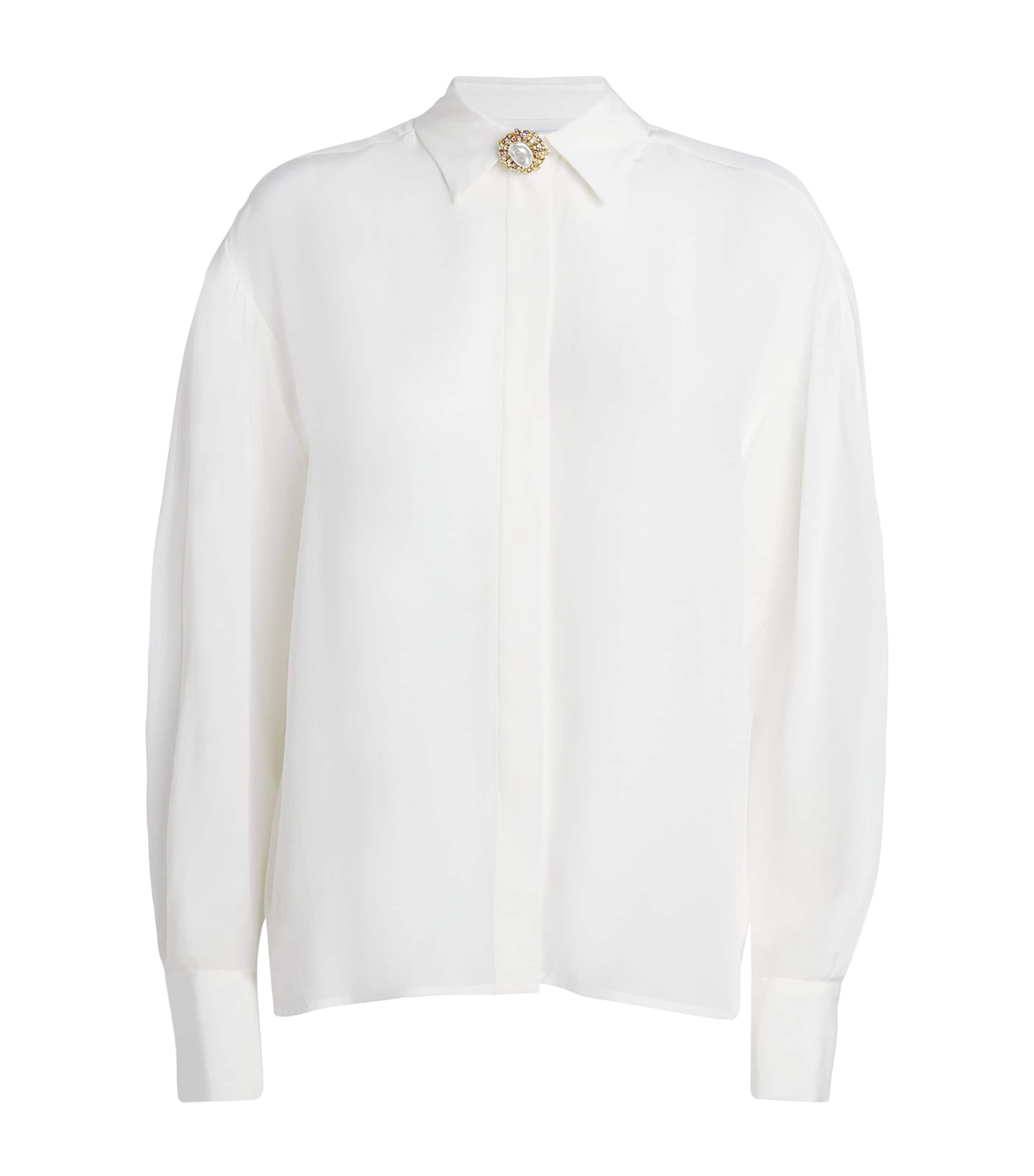 SANDRO SILK BROOCH SHIRT 