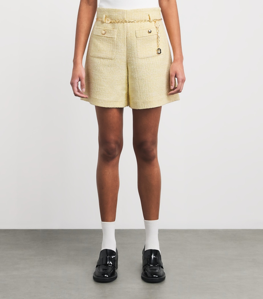 Maje Womens Tweed Belt-Detail Shorts Pale Yellow Image 4