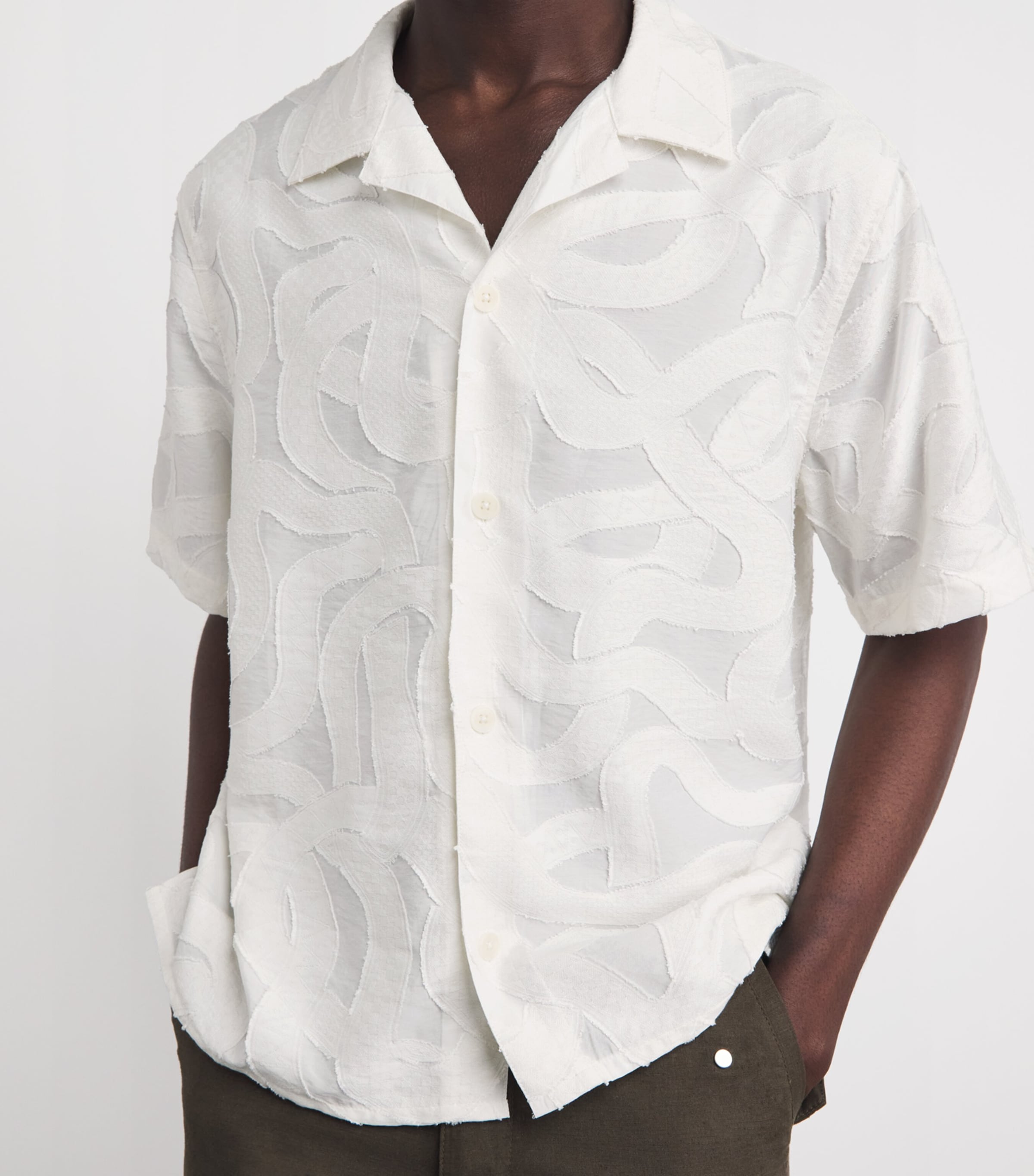 Wax London Mens Jacquard Curzon Shirt Ecru Image 3