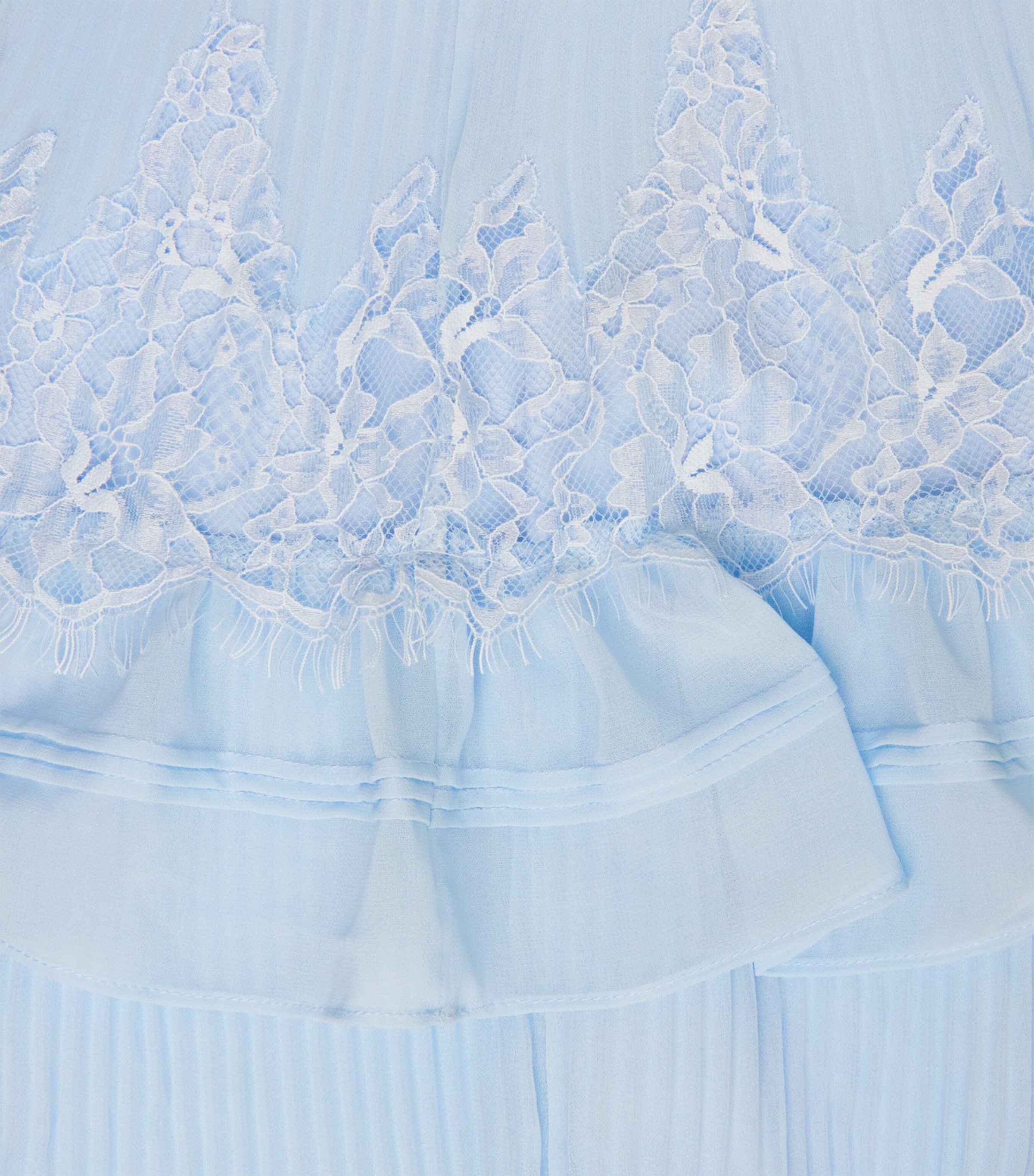 self portrait pale blue chiffon trimmed dress self-portrait - Blue Chiffon Short Sleeve Midi Dress