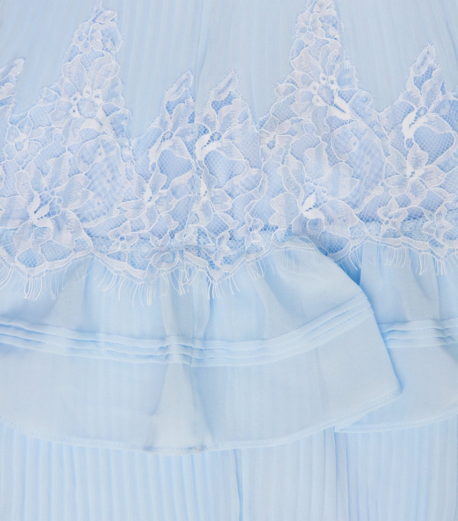 self portrait pale blue chiffon trimmed dress self-portrait - Blue Chiffon Short Sleeve Midi Dress