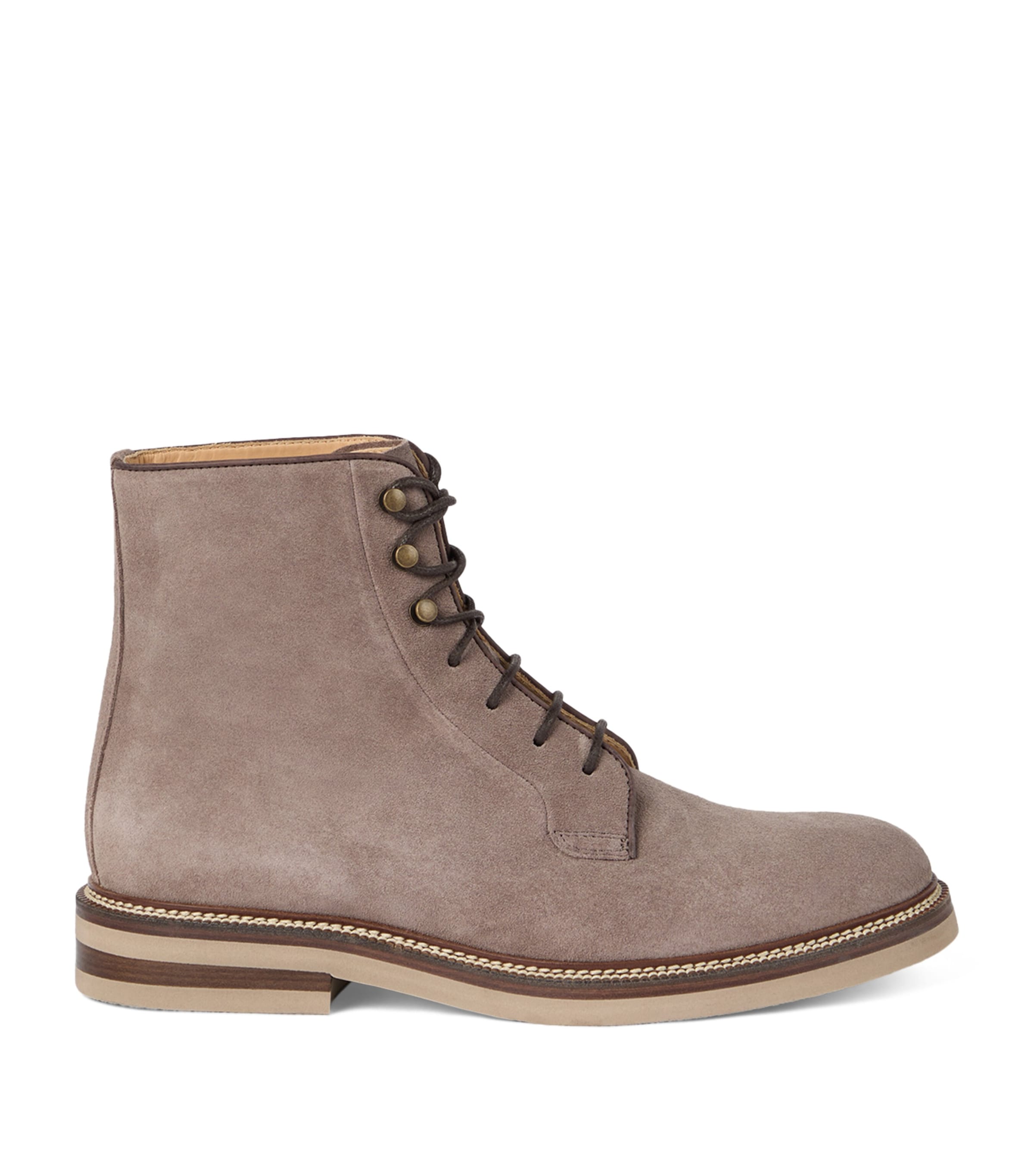 Brunello Cucinelli Lace-up Suede Boots In Brown