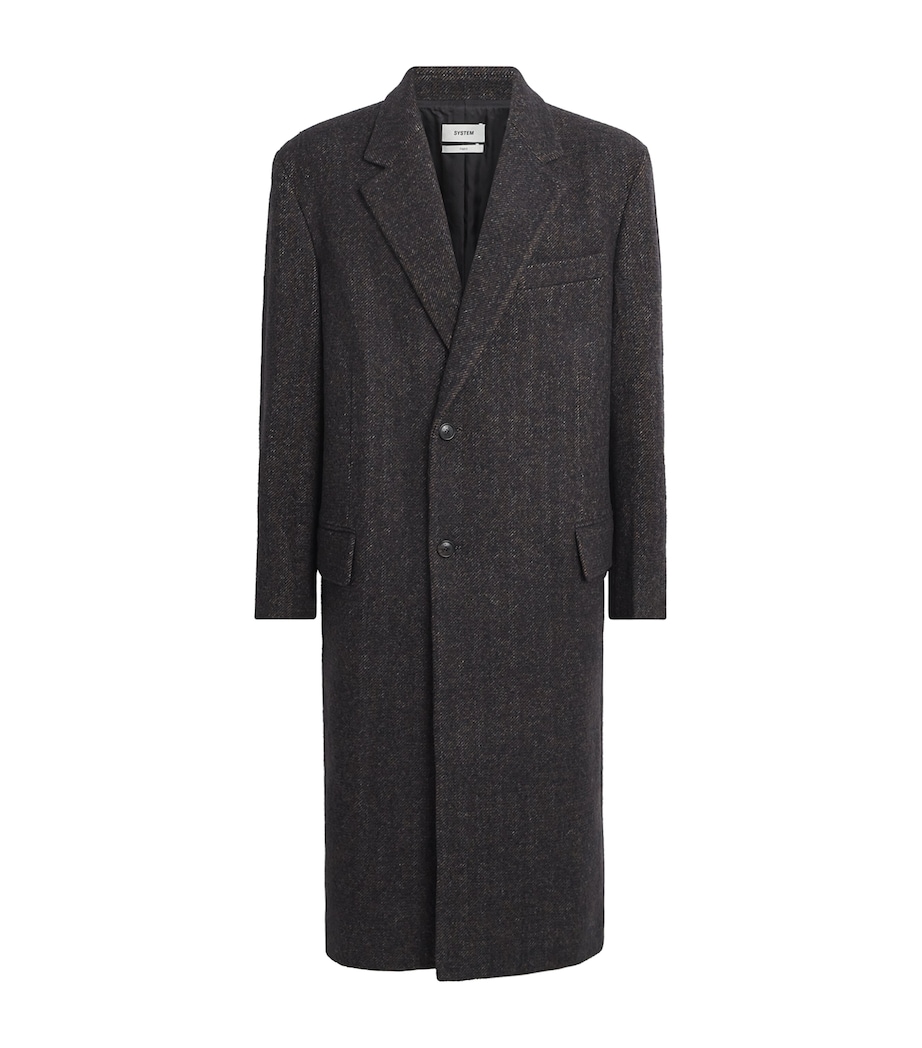System Mens Wool Single-Breasted Overcoat Dark Brown Image 1