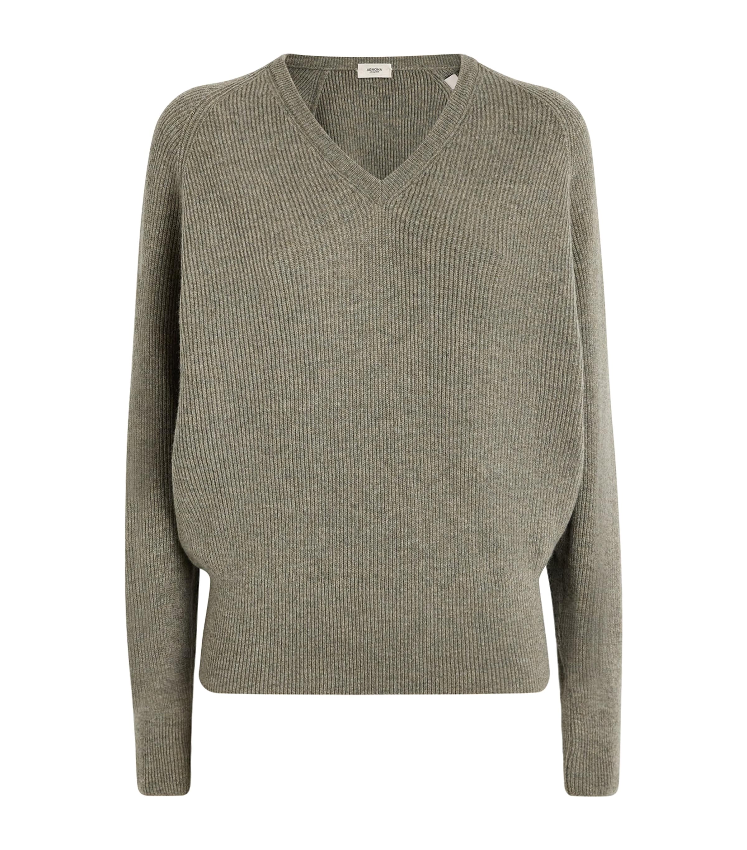 Agnona Cashmere V-Neck Sweater Warm Grey Sand
