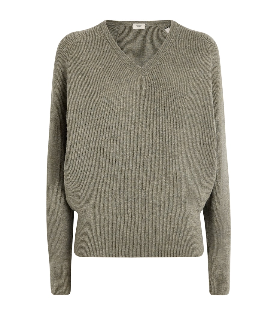 Agnona Womens Cashmere V-Neck Sweater Warm Grey Sand Image 1