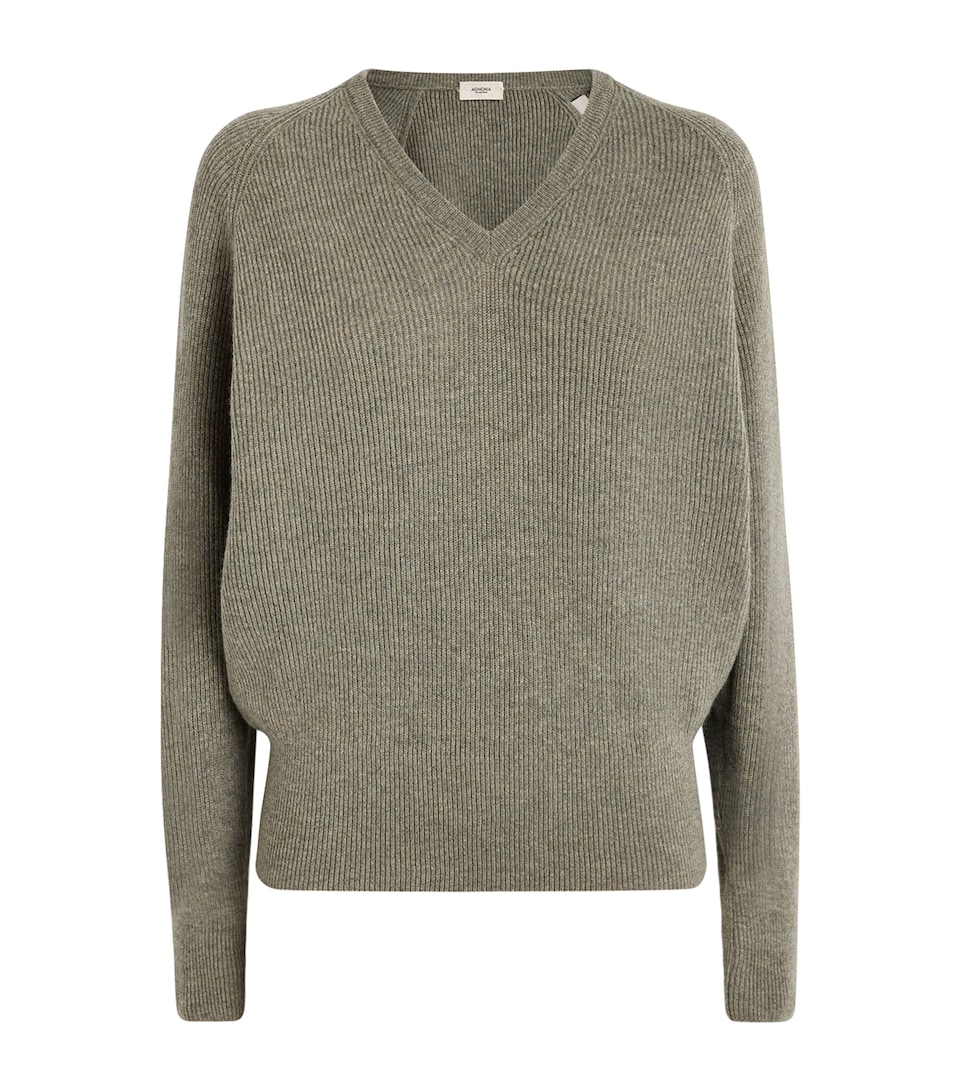 Agnona Cashmere V-Neck Sweater Warm Grey Sand