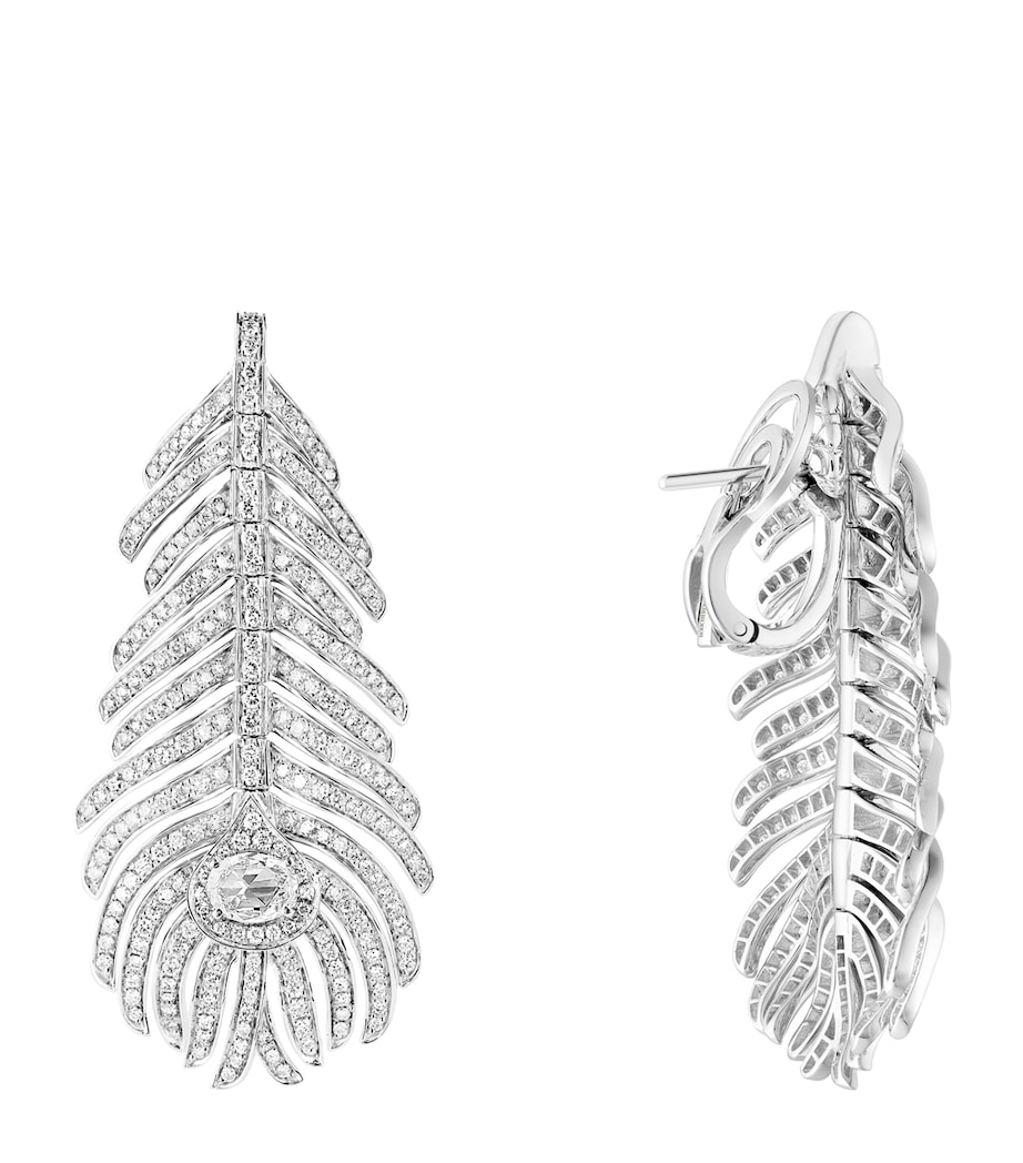 Medium White Gold and Diamond Plume de Paon Earrings WHITE Image 2