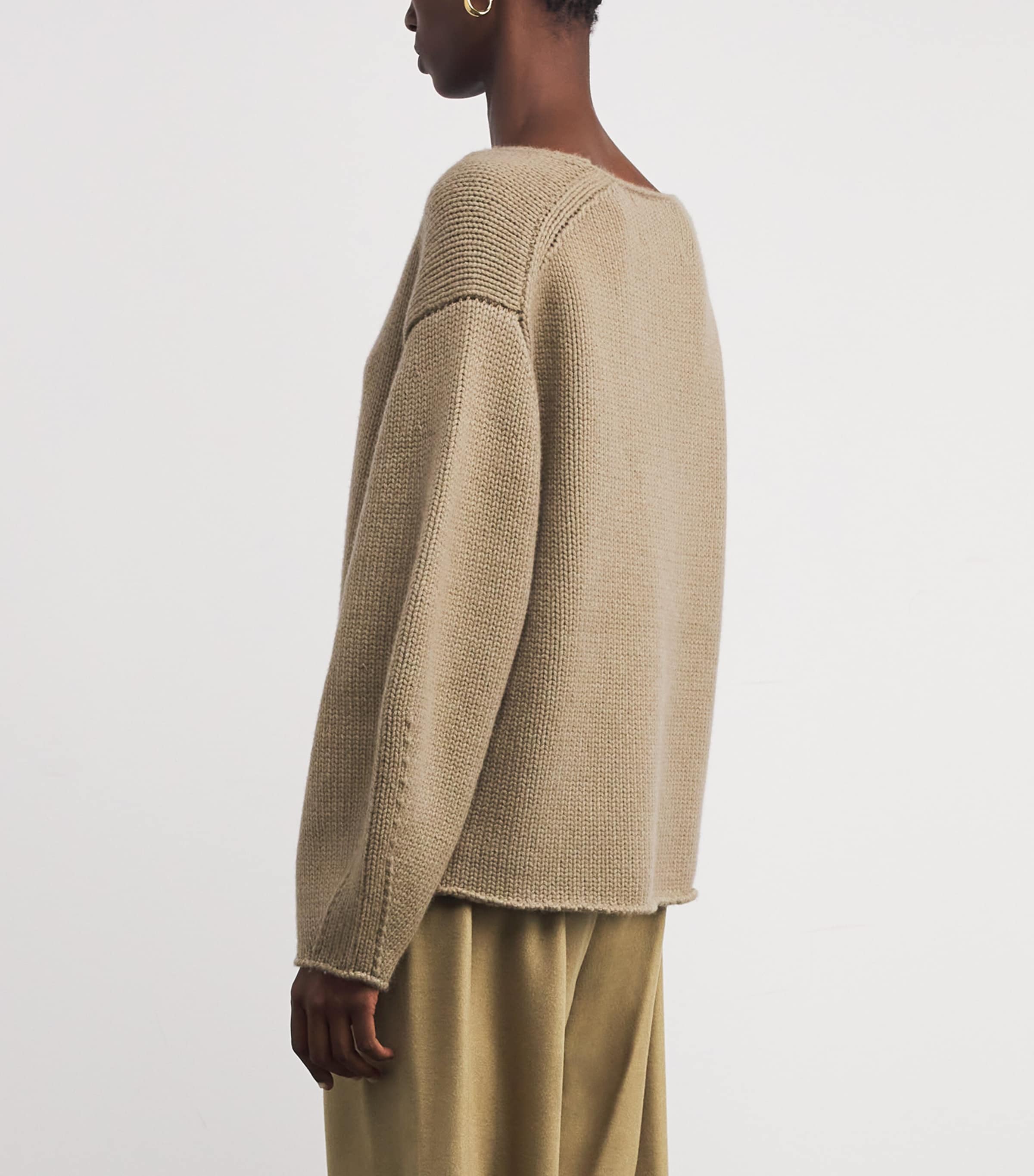 Soft Goat Womens Cashmere Puff-Sleeve Sweater Khaki Image 4