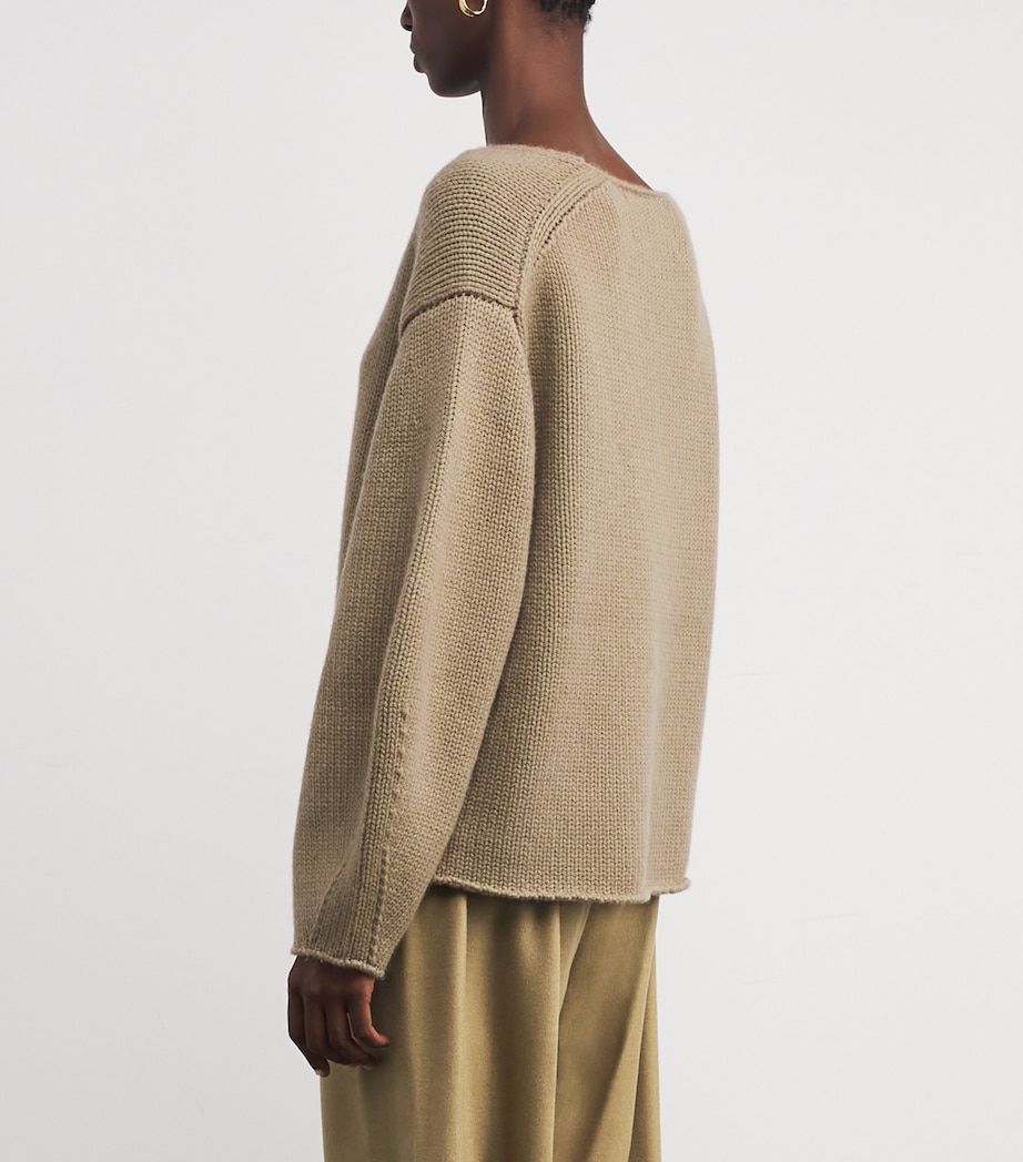 Soft Goat Womens Cashmere Puff-Sleeve Sweater Khaki Image 4