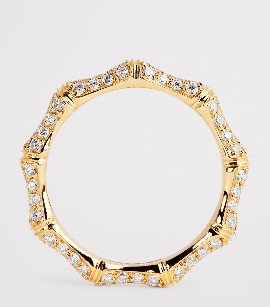 Yellow Gold and Pavé Diamond Bamboo Ring YELLOW GOLD Image 3