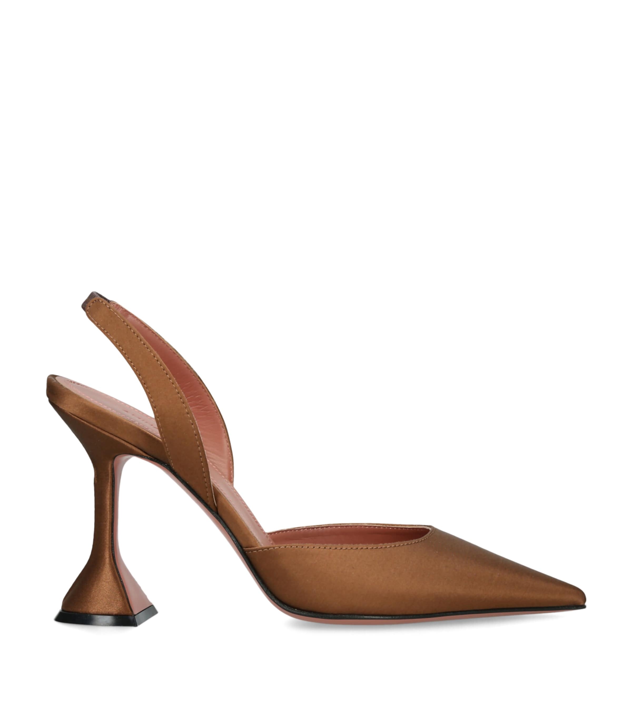 Amina Muaddi Satin Holli Slingback Heels 95 Mid Brown Image 1