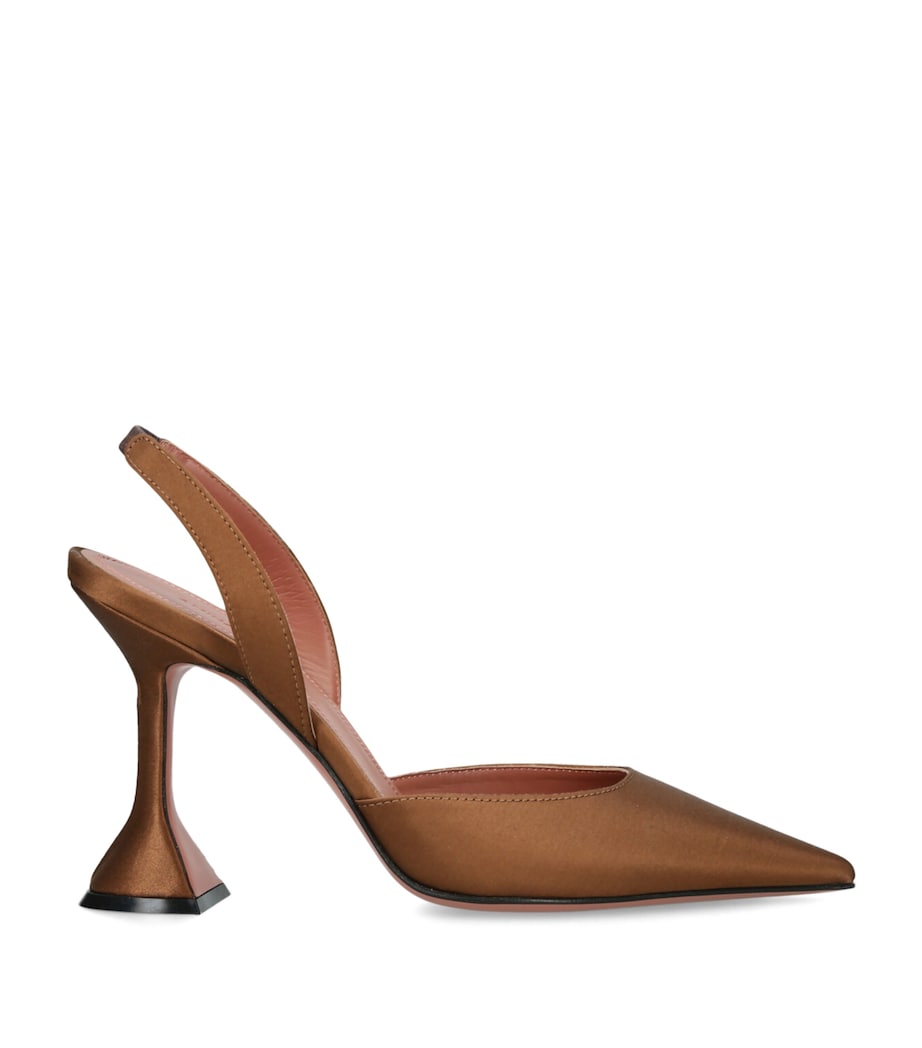 Amina Muaddi Satin Holli Slingback Heels 95 Mid Brown Image 1