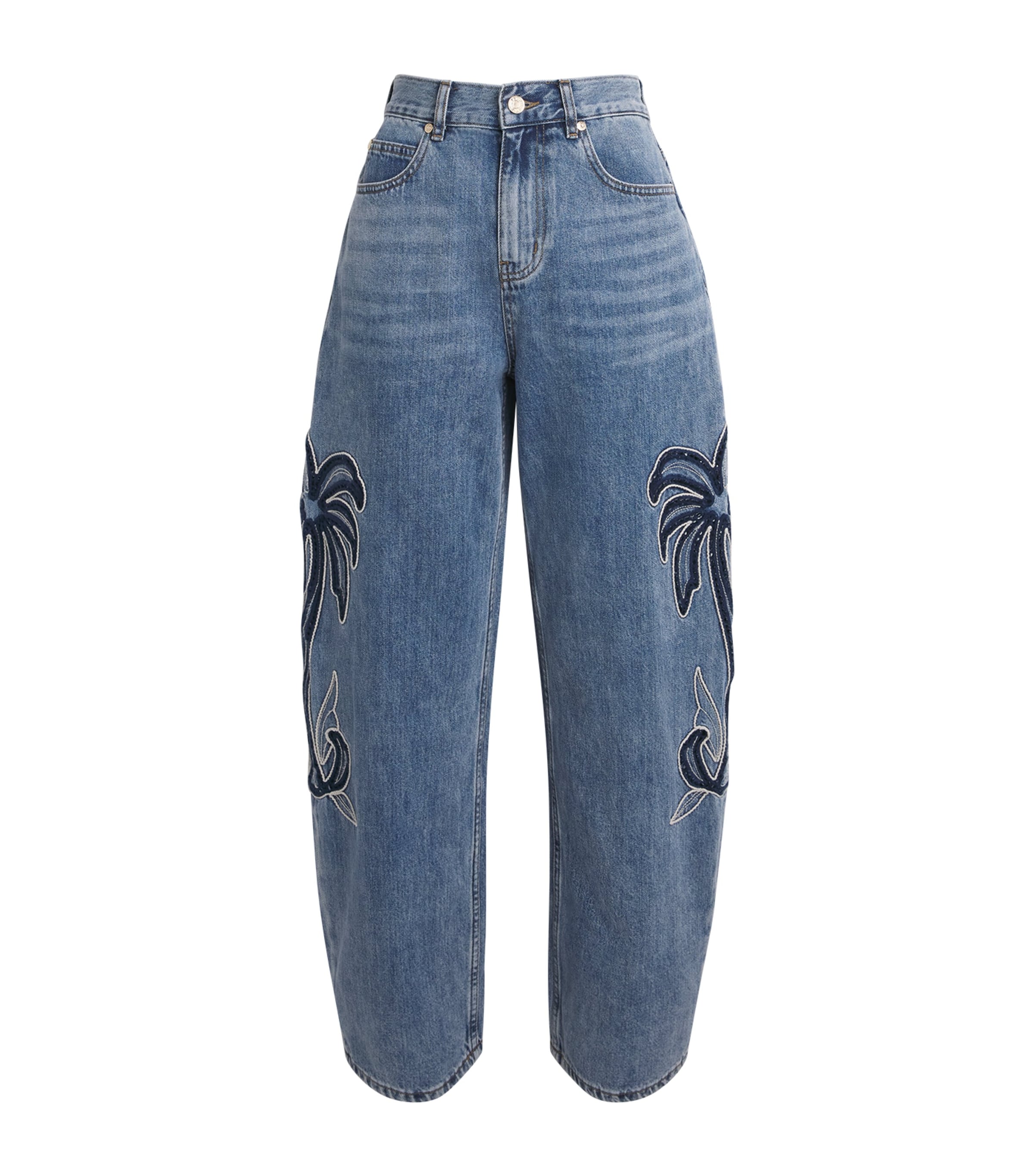 Sandro Paris Womens Embroidered Barrel Jeans Blue Jean Image 1