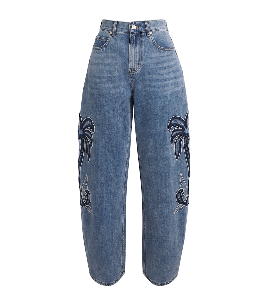 Sandro Paris Womens Embroidered Barrel Jeans Blue Jean Image 1