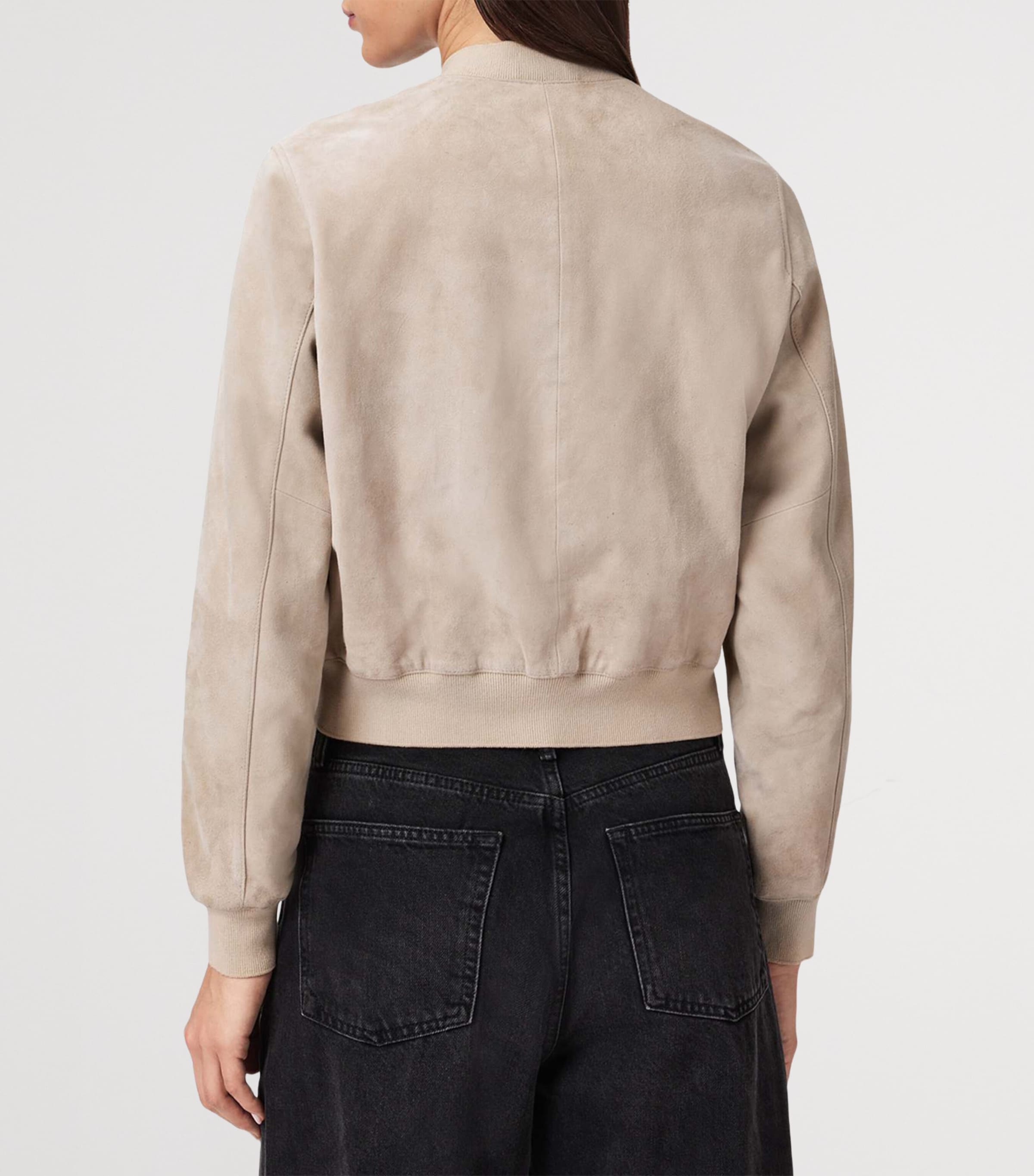 AllSaints Womens Suede Orten Bomber Jacket Silver Birch Grey Image 4