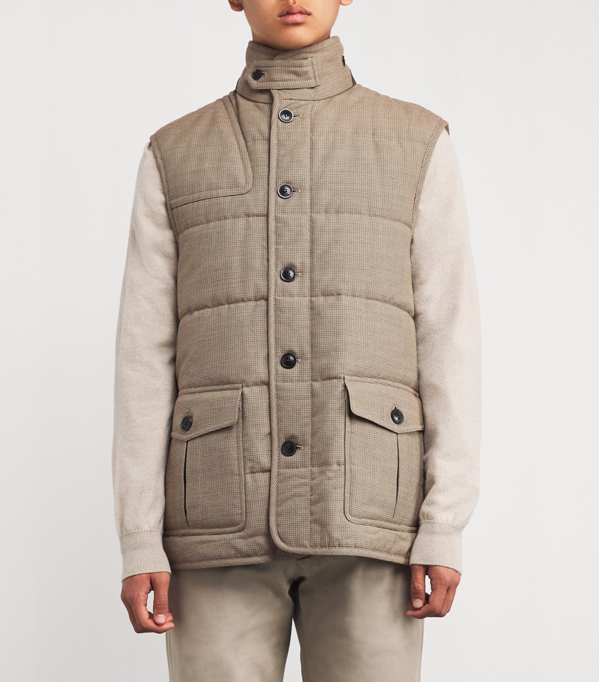 Lambswool Check Rothbury Gilet DARK PEPPERCORN Image 3