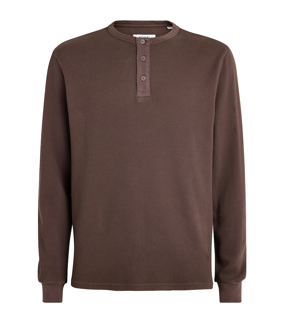 Wax London Mens Cotton Caleb Henley Top Brown Image 1