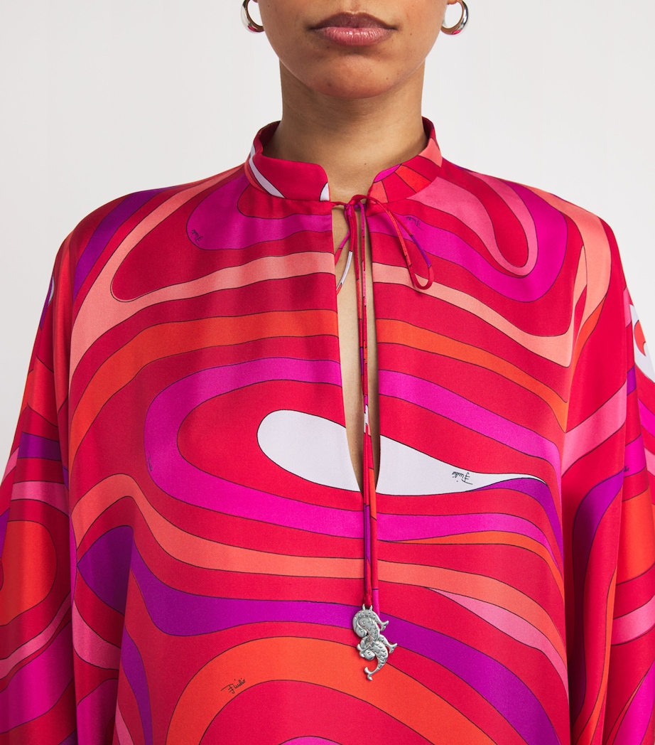 Silk Marmo Print Kaftan 006 CORALLO/FUXIA Image 6