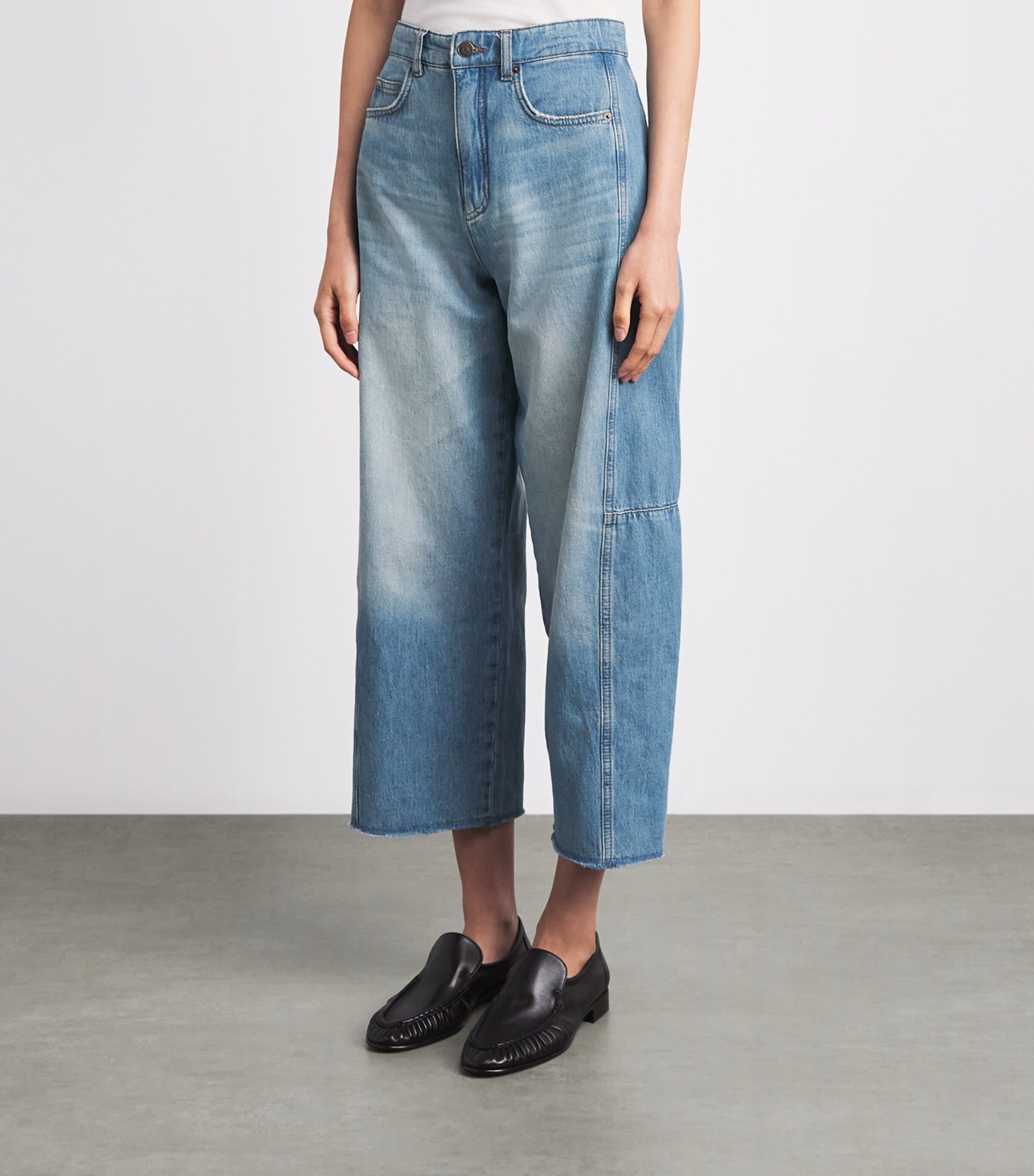 ME+EM Womens Cropped Straight Jeans Mid Blue Wash Image 4