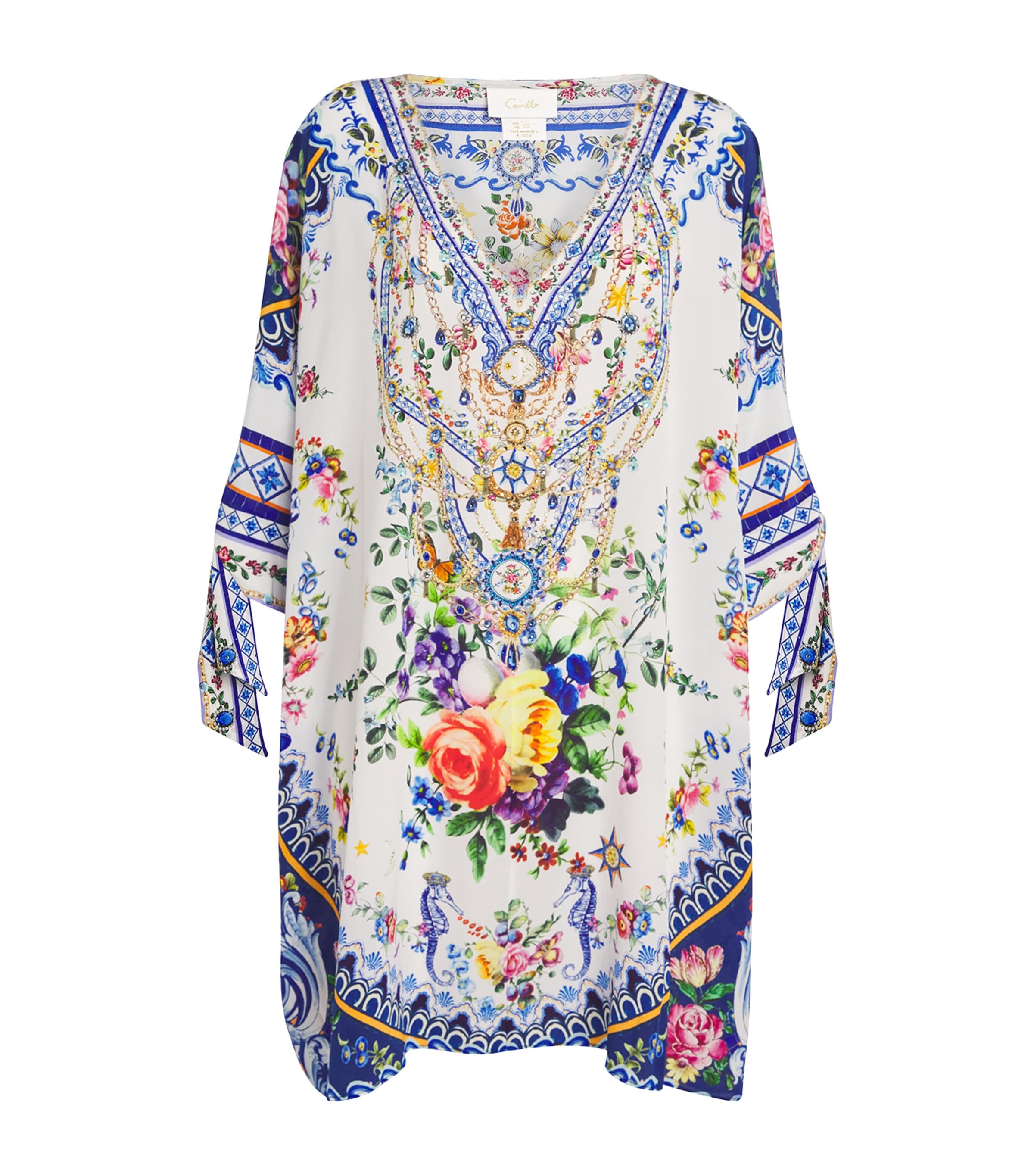 Camilla Silk Tiles Darls Short Kaftan In Blue