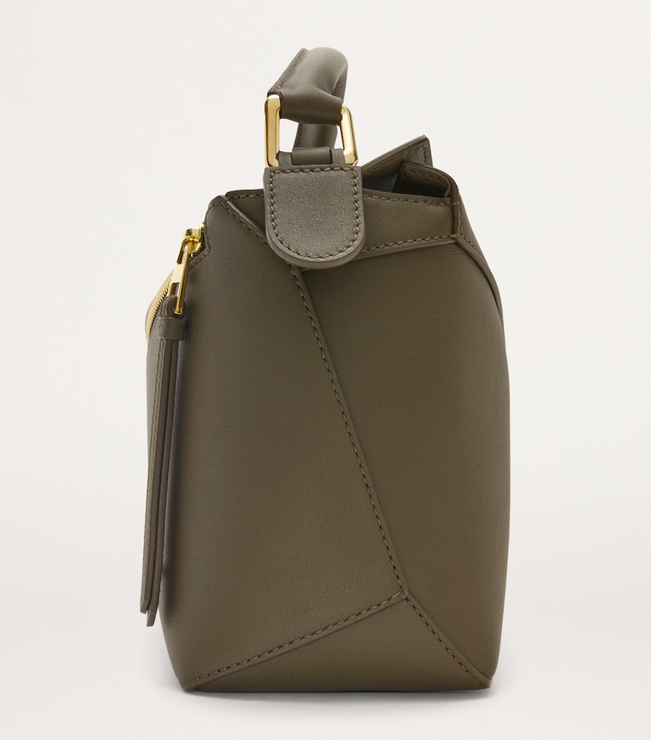 Small Leather Puzzle Edge Top-Handle Bag DARK KHAKI GREEN Image 3