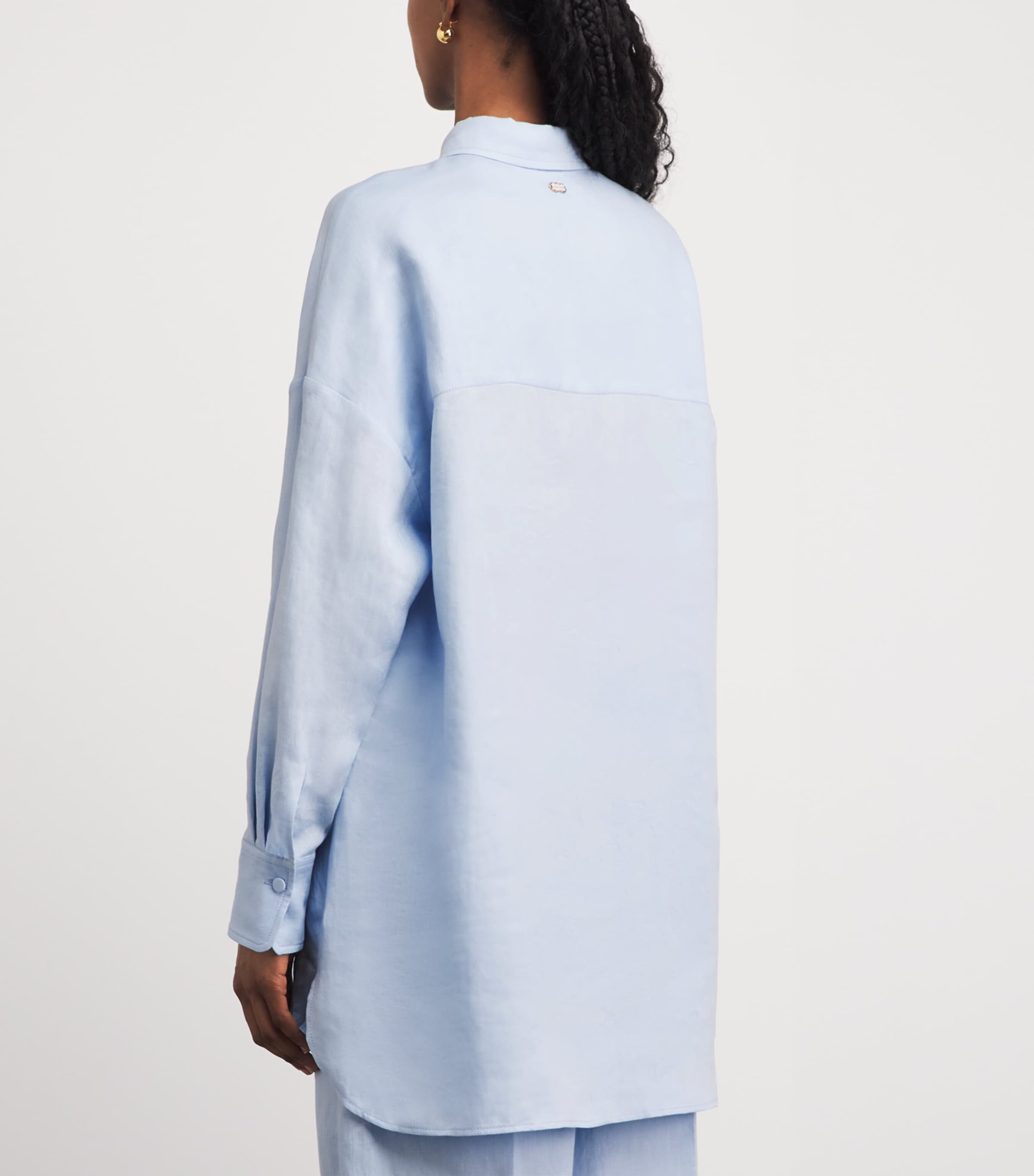 Agnona Womens Linen Long-Sleeve Shirt Light Blue Cloud Image 5