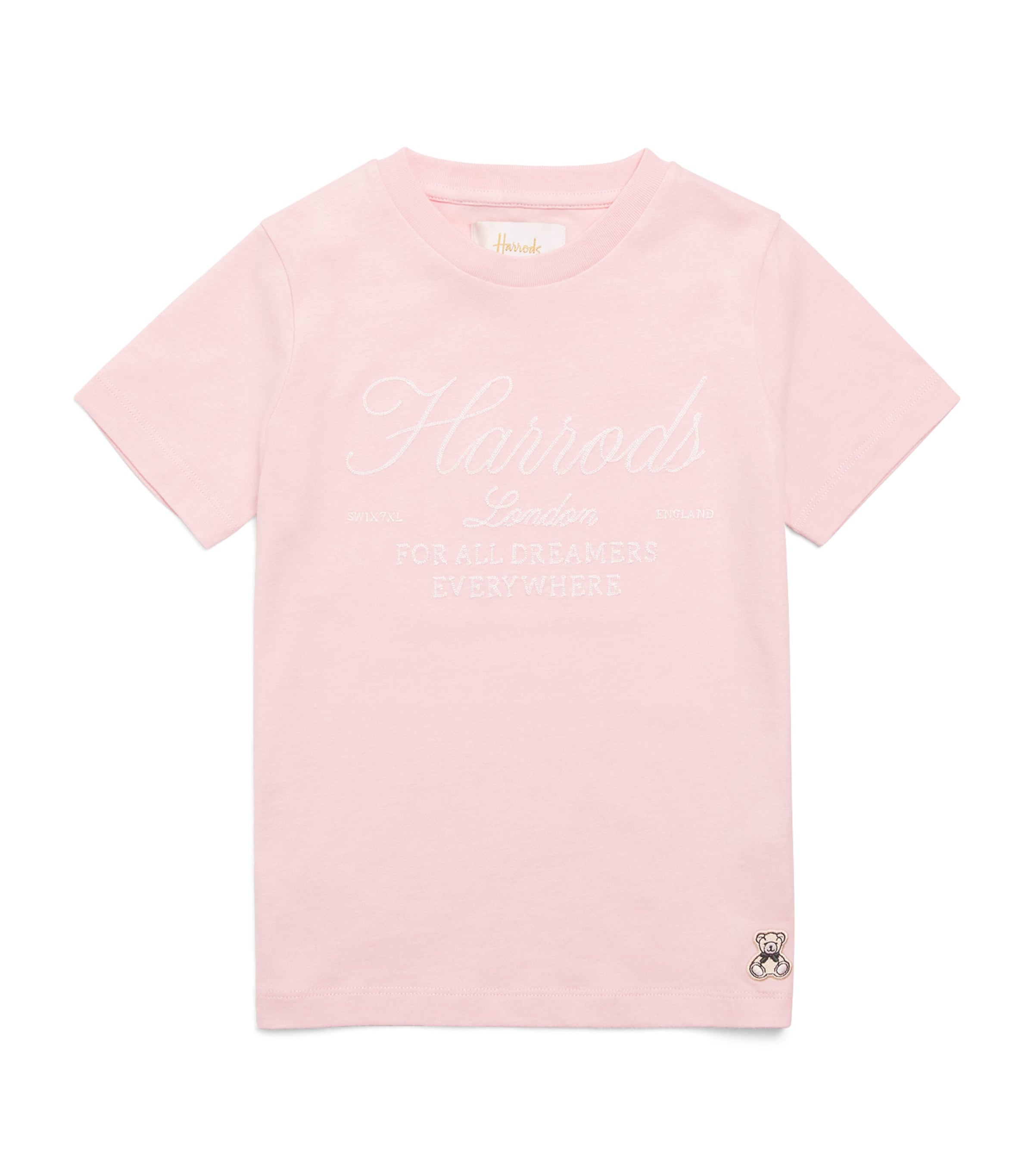 Harrods Cotton Logo T-Shirt (2-8 Years) Pink/ivory Image 1