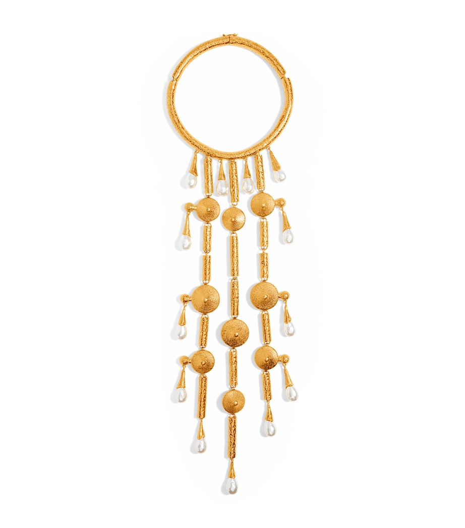 Pearl-Embellished Chandelier-Style Necklace 001 GOLD Image 1