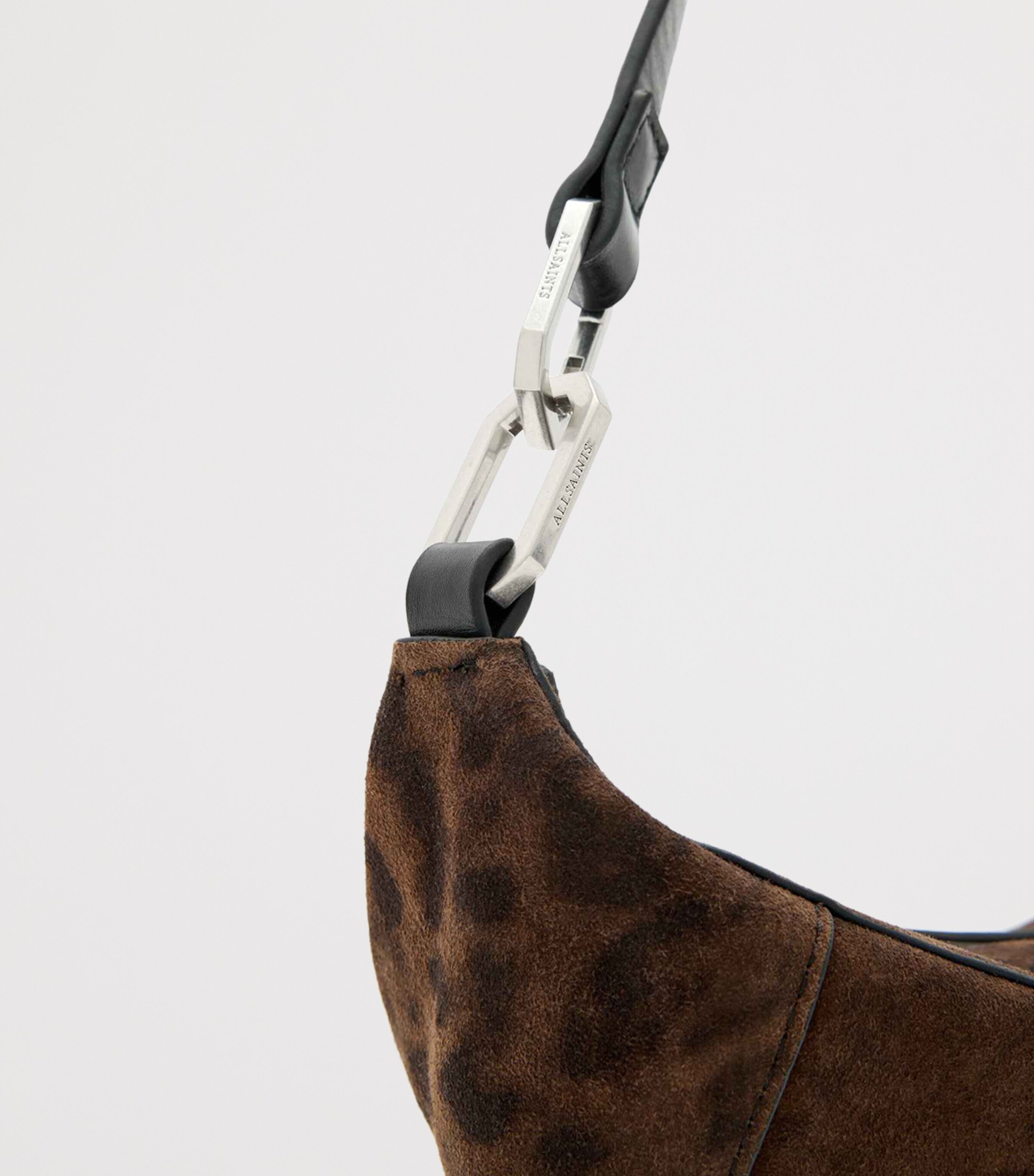 AllSaints Micro Suede Luna Leppo Shoulder Bag Leopard Brown Image 6
