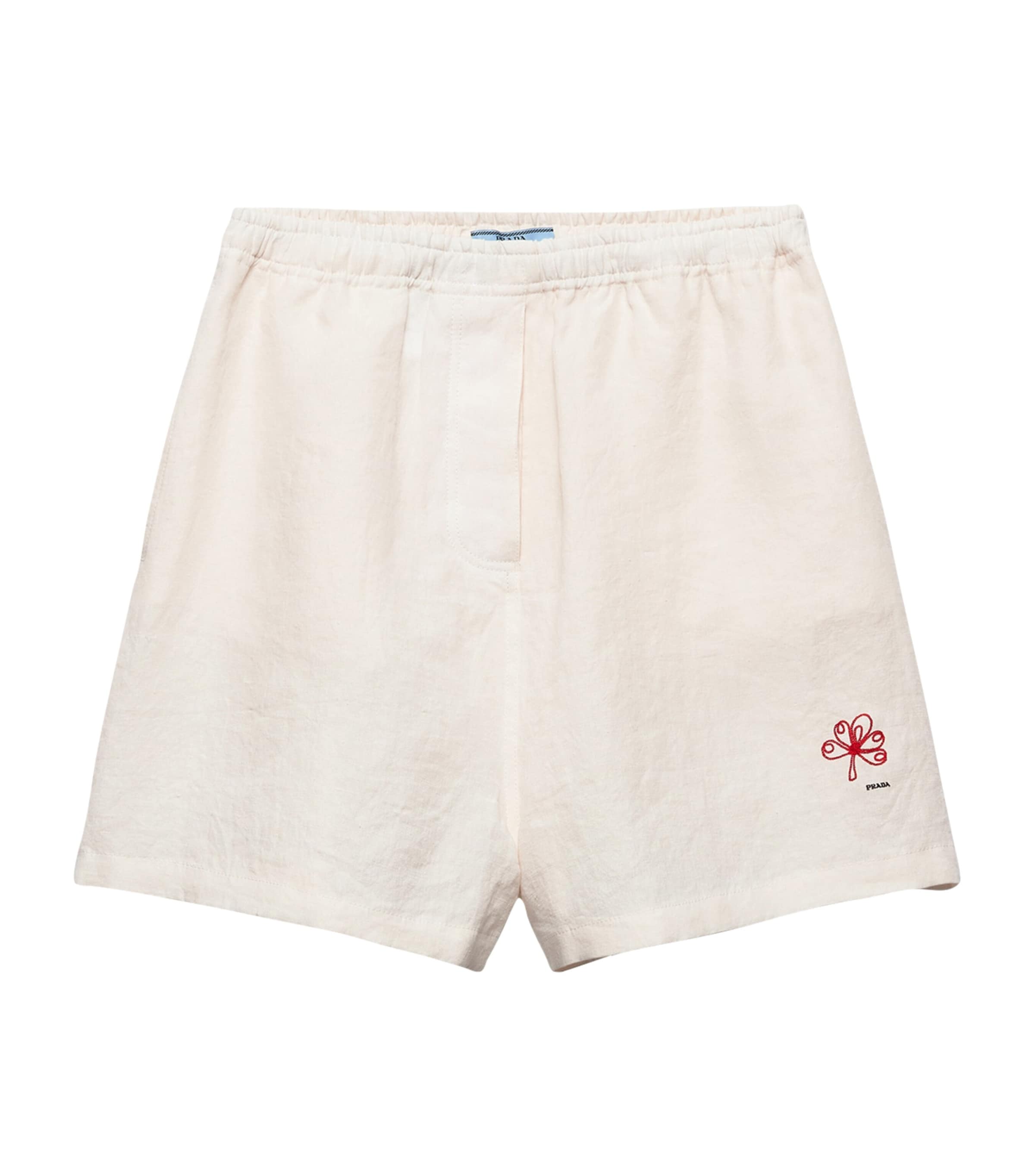 Prada Womens Slubbed Linen Embroidered Shorts White Image 1