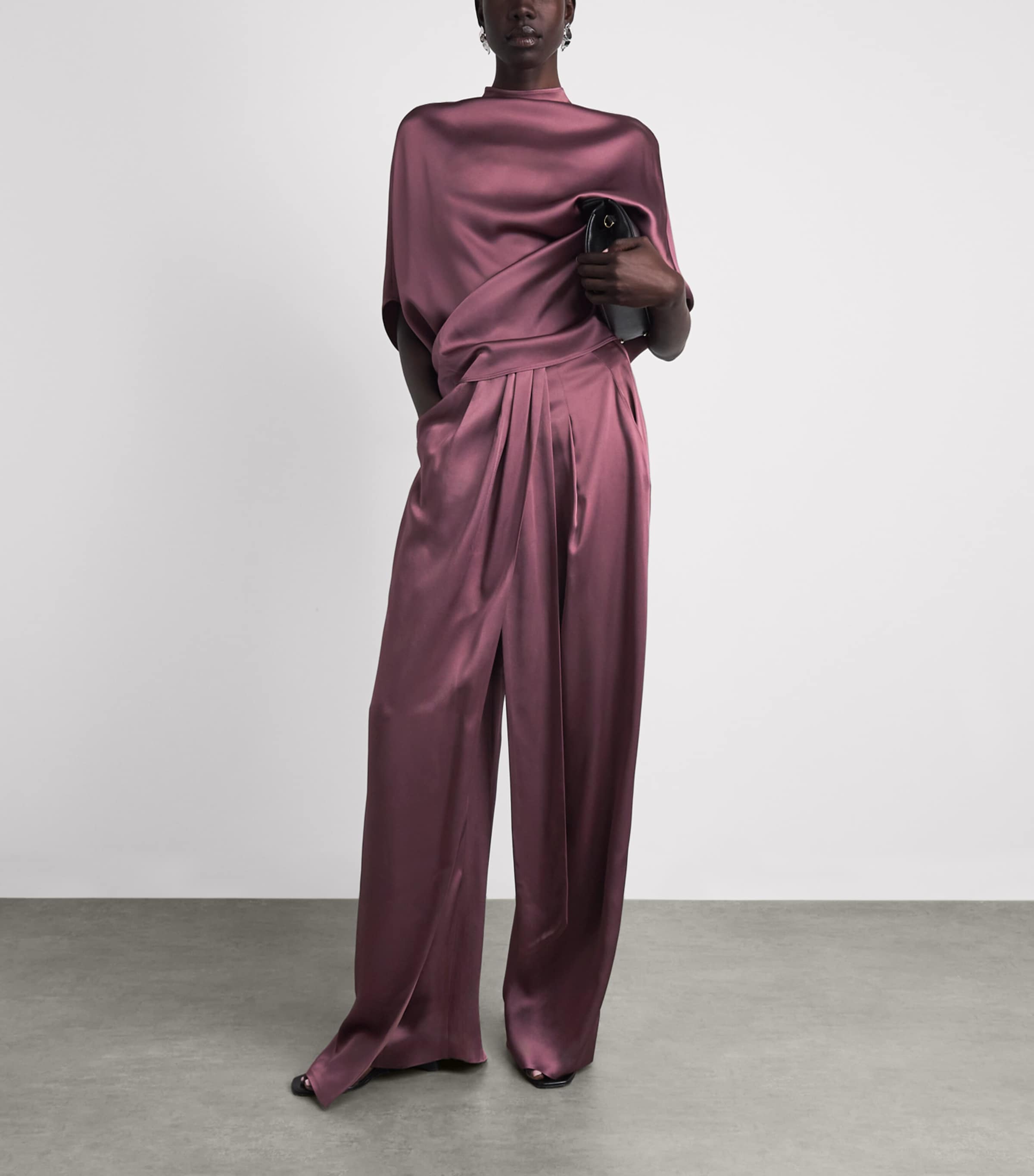 LAPOINTE Womens Satin Wide-Leg Trousers Dark Mauve Image 2