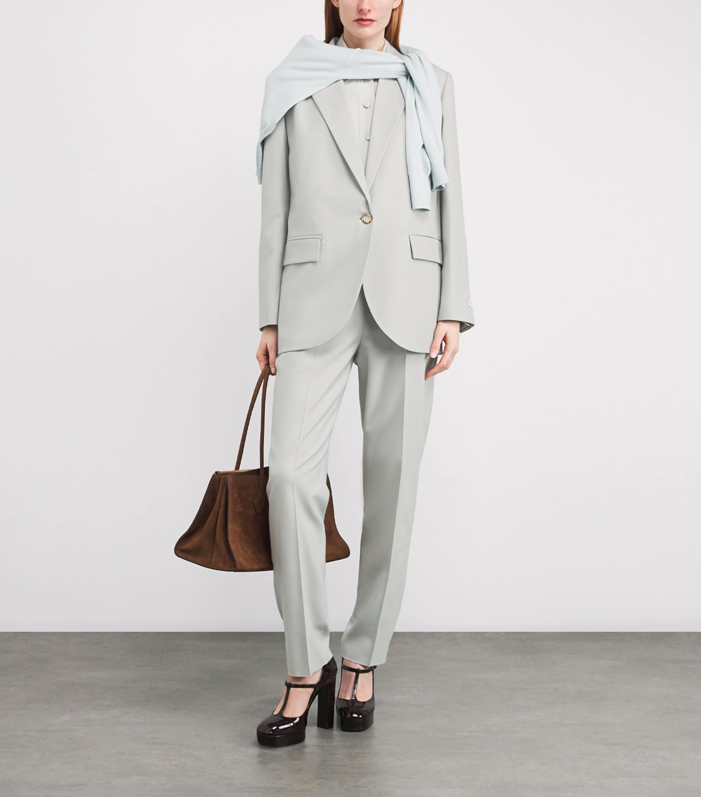 Agnona Womens Virgin Wool Single-Breasted Blazer Light Grey Sage Grey Image 2