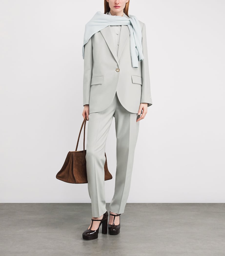 Agnona Womens Virgin Wool Single-Breasted Blazer Light Grey Sage Grey Image 2