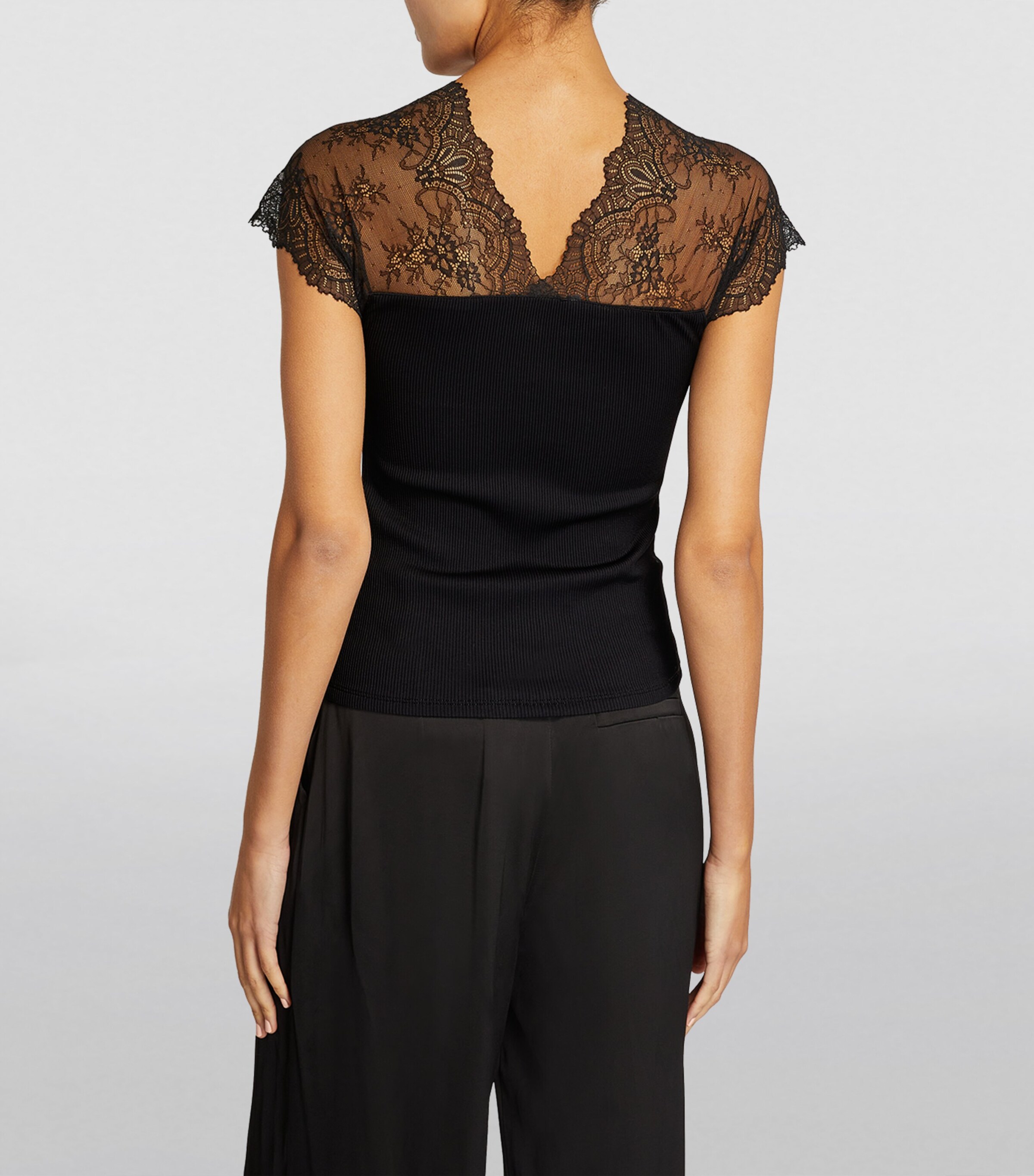 Maje Womens Lace-Trim T-Shirt Black Image 4