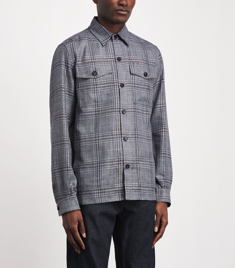 Isaia Mens Wool-Silk-Linen Check Overshirt Image 4