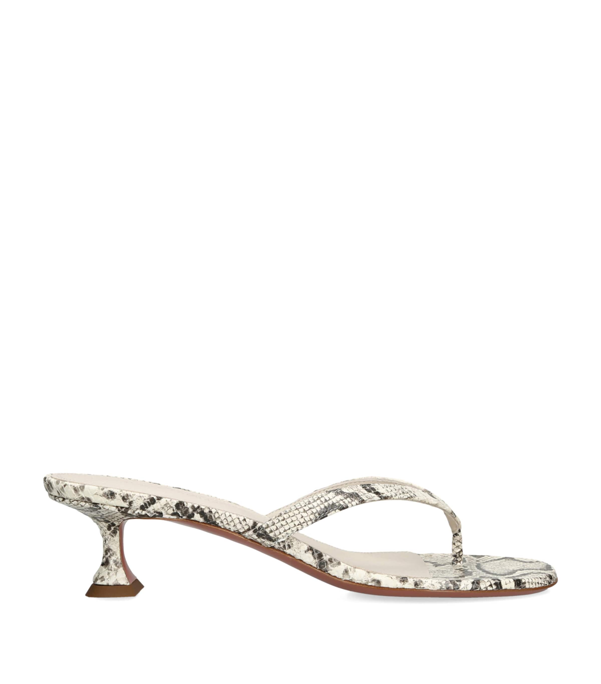 Amina Muaddi Snake-Embossed Leather Juliette Heeled Sandals 45 Beige Comb Image 1