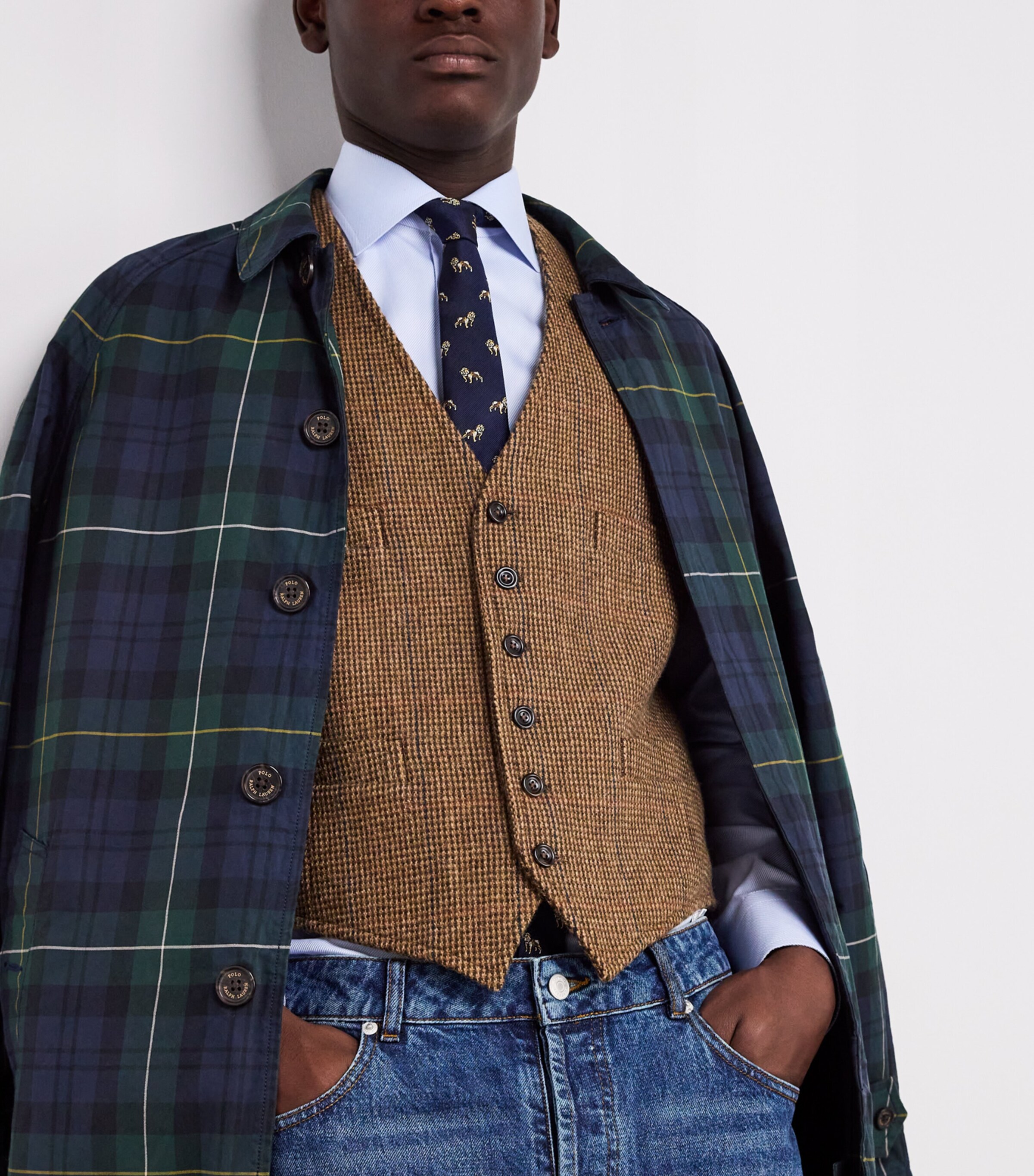 Wool Tick-Weave Tweed Waistcoat MULTI Image 6