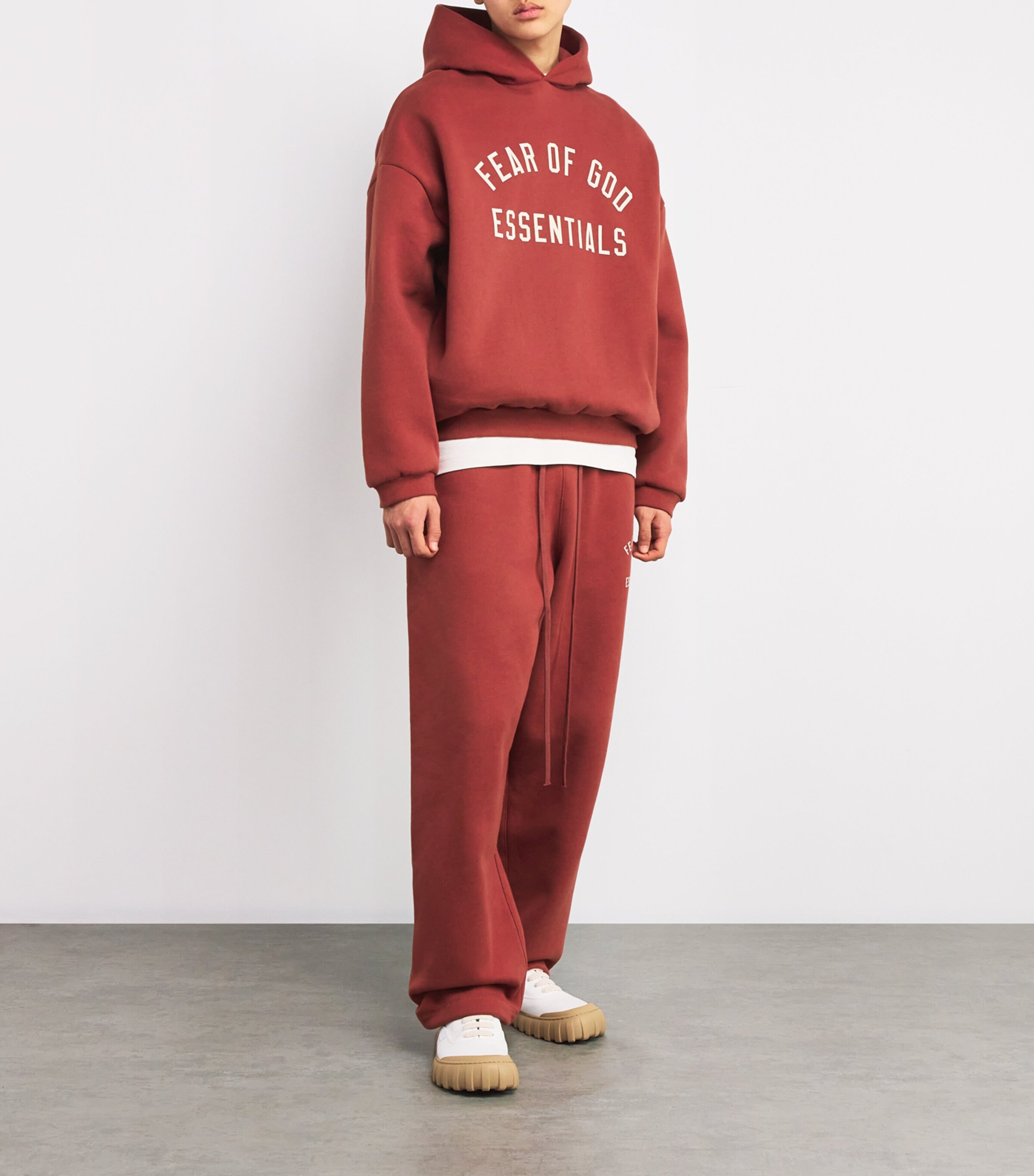 FEAR OF GOD ESSENTIALS Red Cotton-Blend Logo Print Hoodie | Harrods US