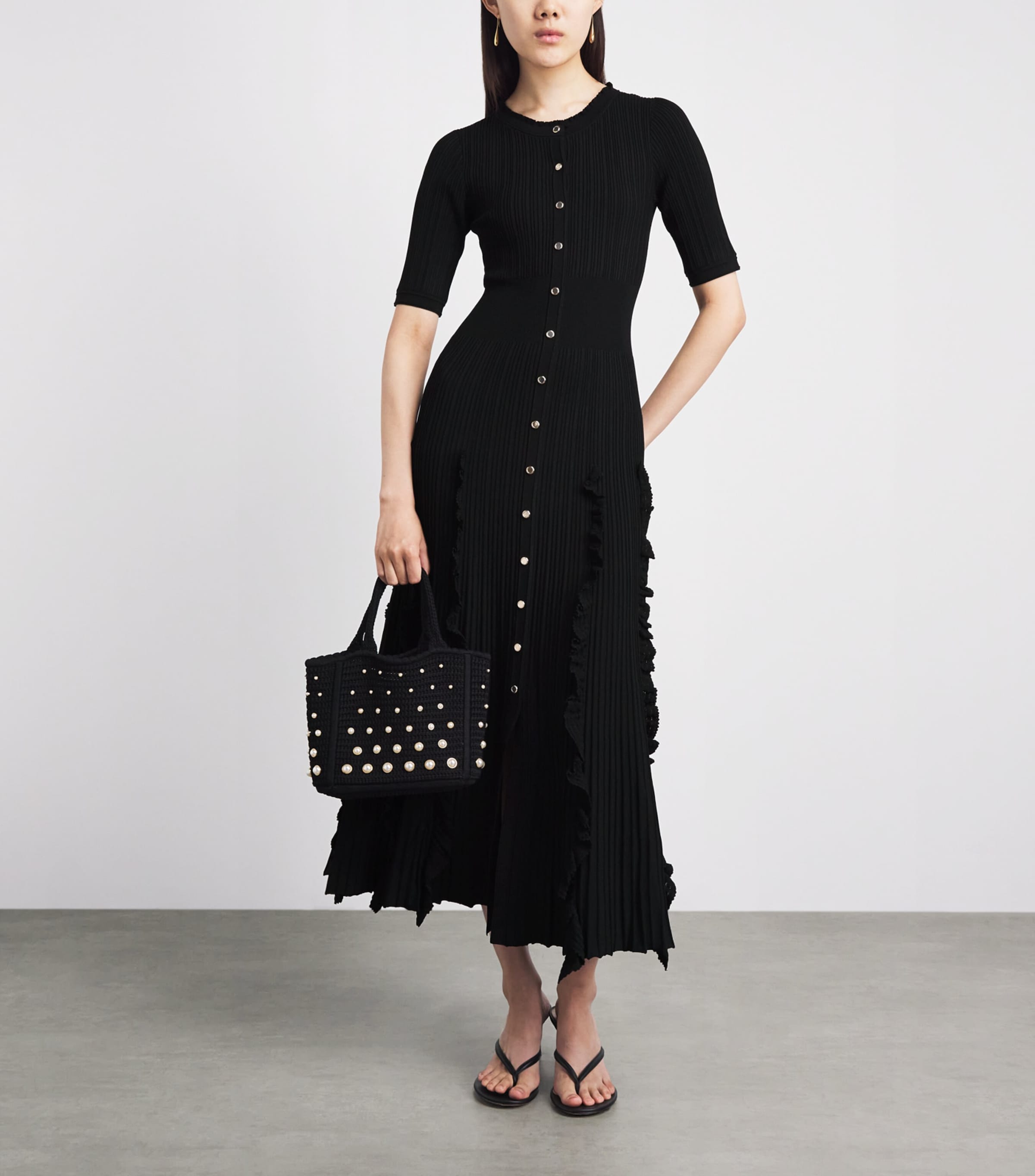 Sandro Paris Womens Knitted Ruffled Maxi Dress Black Image 2